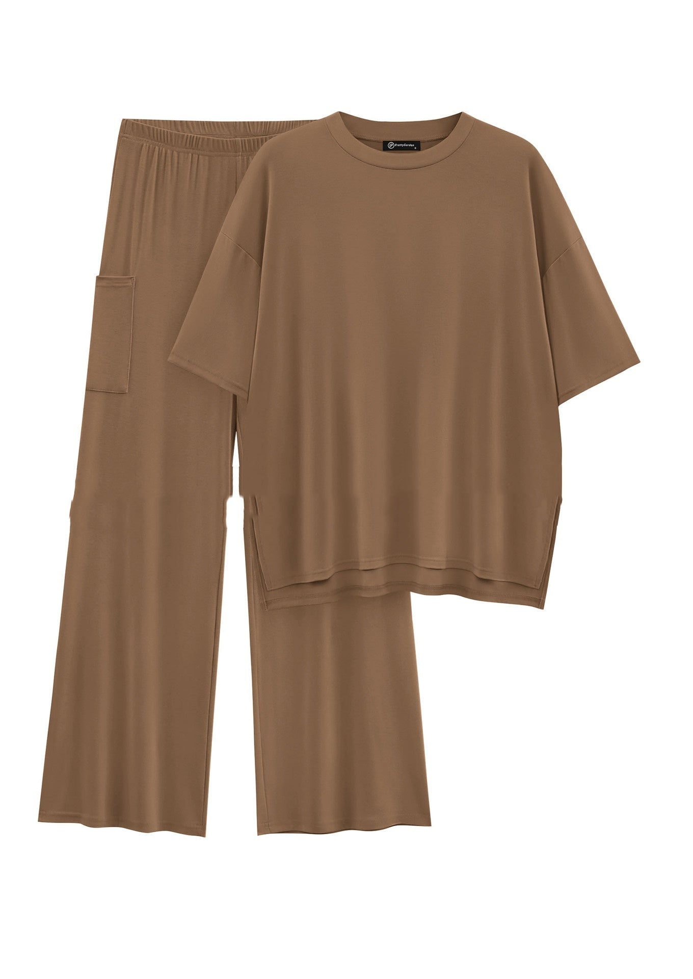 Casual Short Sleeve Pullover Top Wide Leg Pants Casual Suit