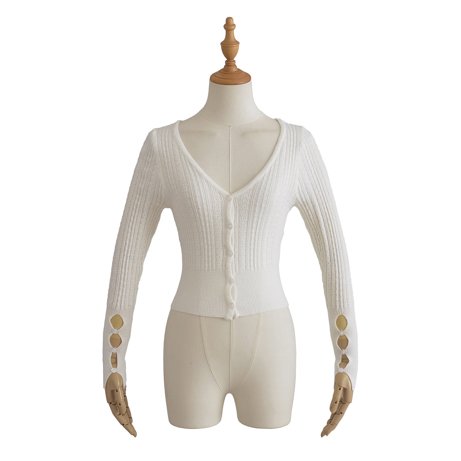 American Hot Girl Pure Desire Sexy V-neck Single-breasted Long Sleeve Sweater