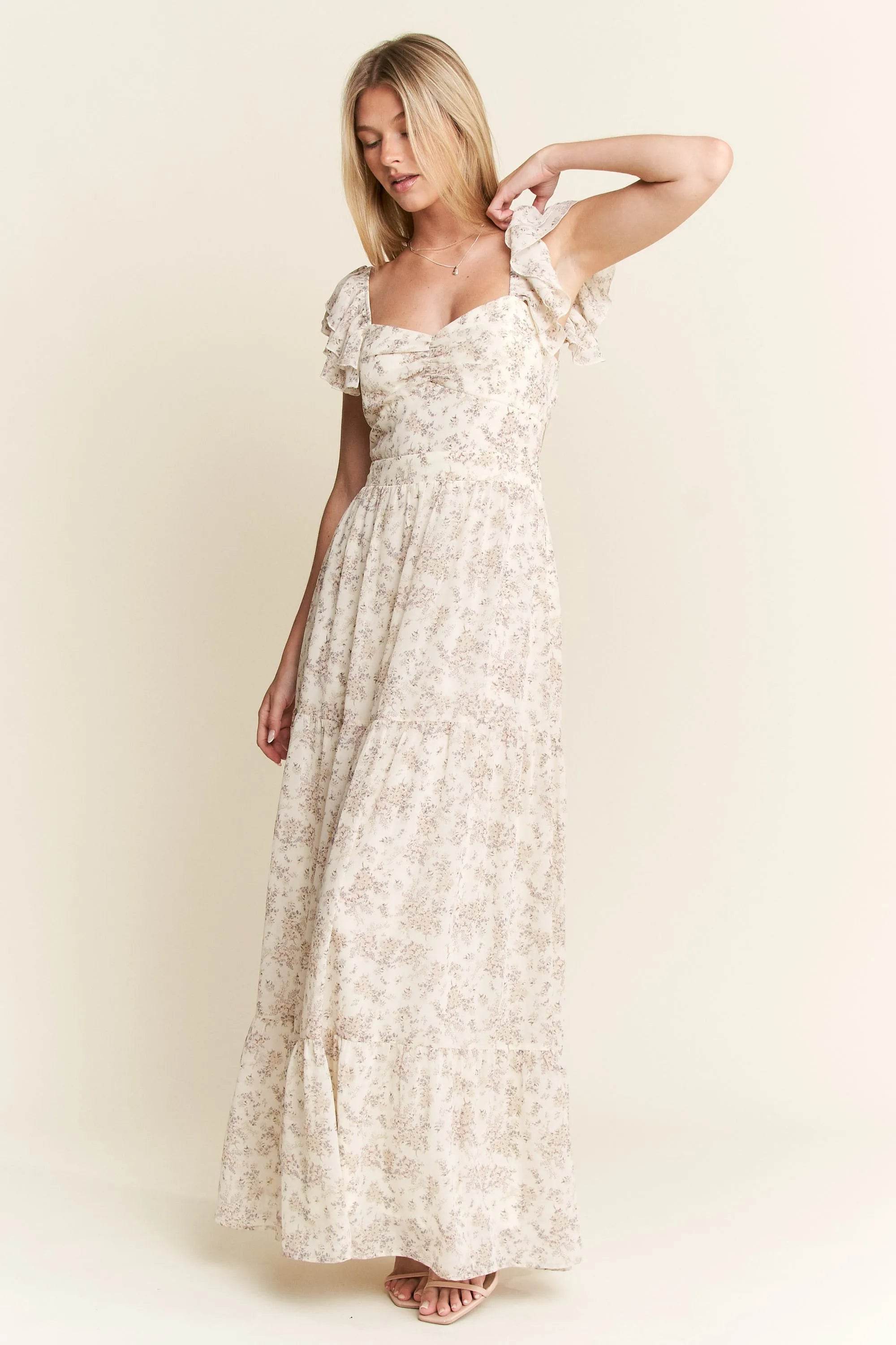 Jade By Jane Full Size Ruffle Sleeve Tiered Maxi Dress Plus Size