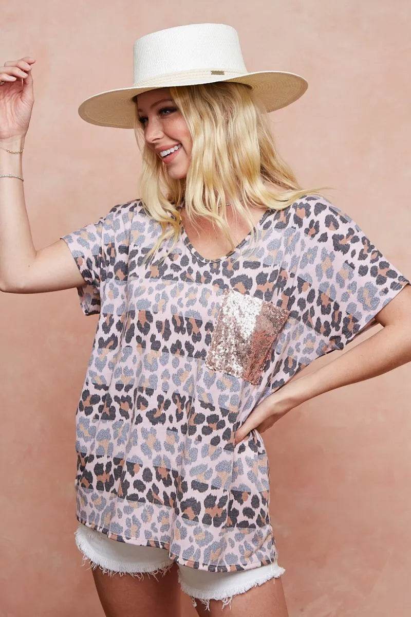 BiBi Leopard Stripe Printed Jersey T-Shirt