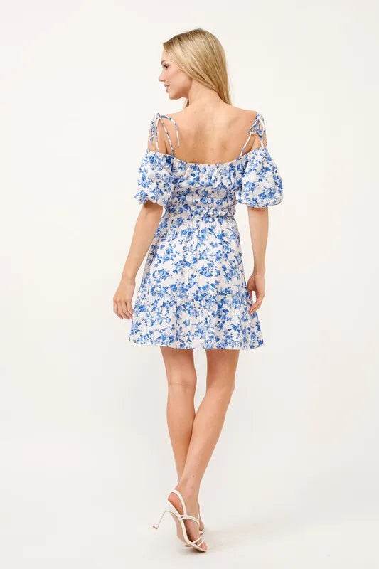 And The Why Off Shoulder Bubble Sleeve Dress