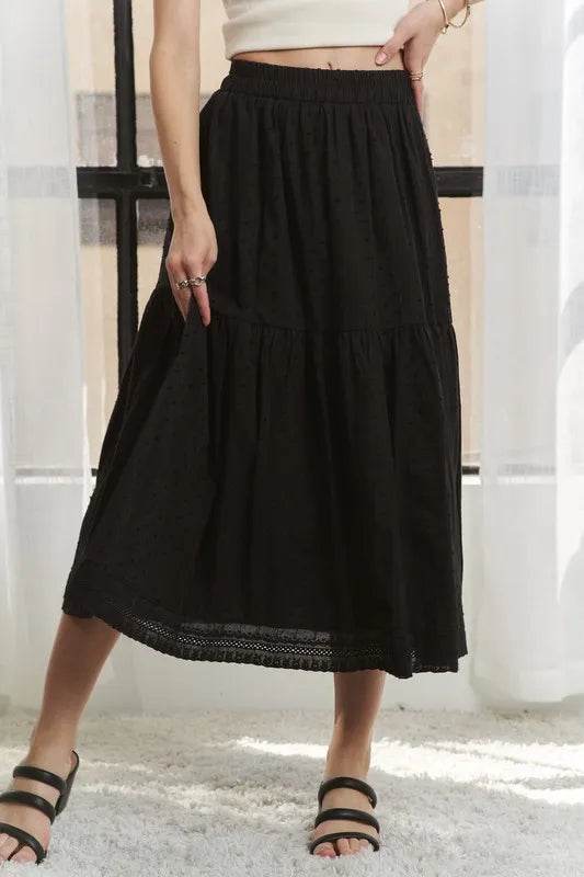 ADORA Elastic Waistband Tiered Midi Skirt