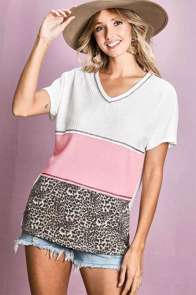 BiBi Colr Block Waffle Knit Top