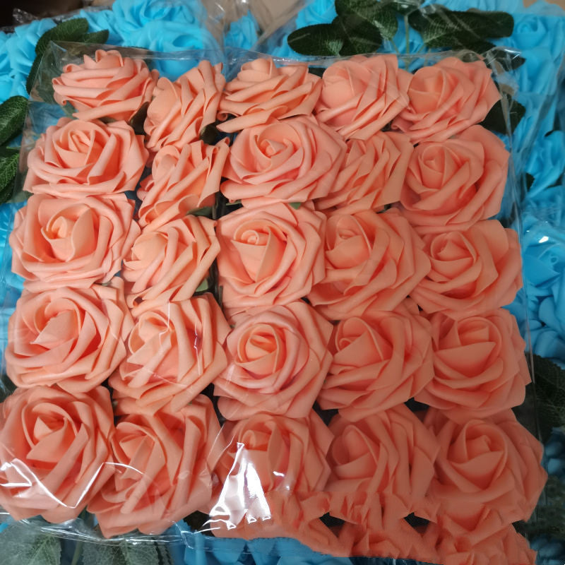 Foam Pe Rose Fake Flower With Rod And Leaf 25 Wedding Decoration Flowers Valentine's Day Gift