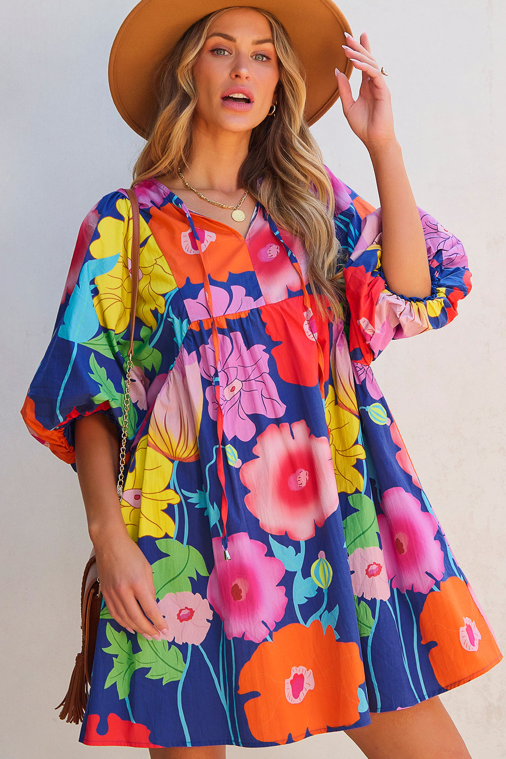 Iyla Floral Split Neck Babydoll Dress