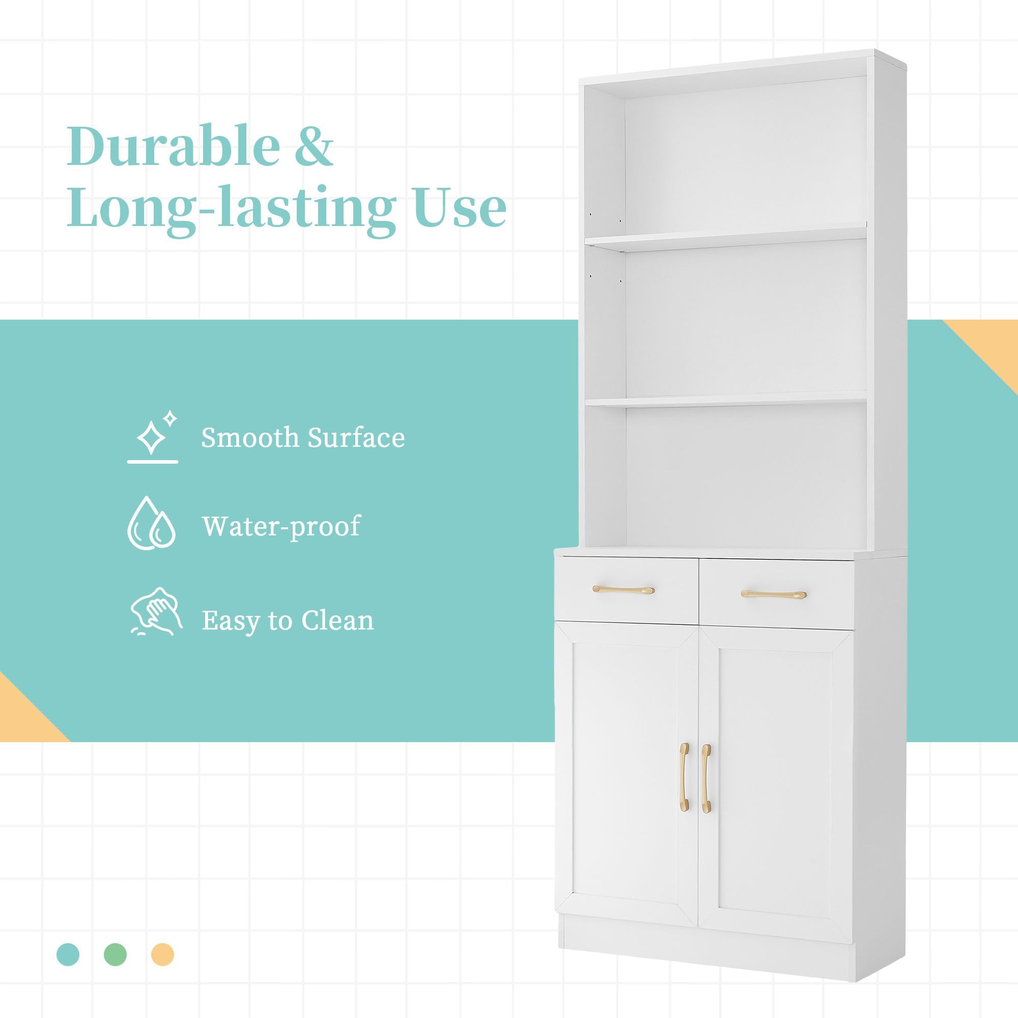 Bathroom Storage Cabinet, Cabinet with Two Doors and Drawers, Adjustable Shelf, Three-layer Open Shelf, MDF Board