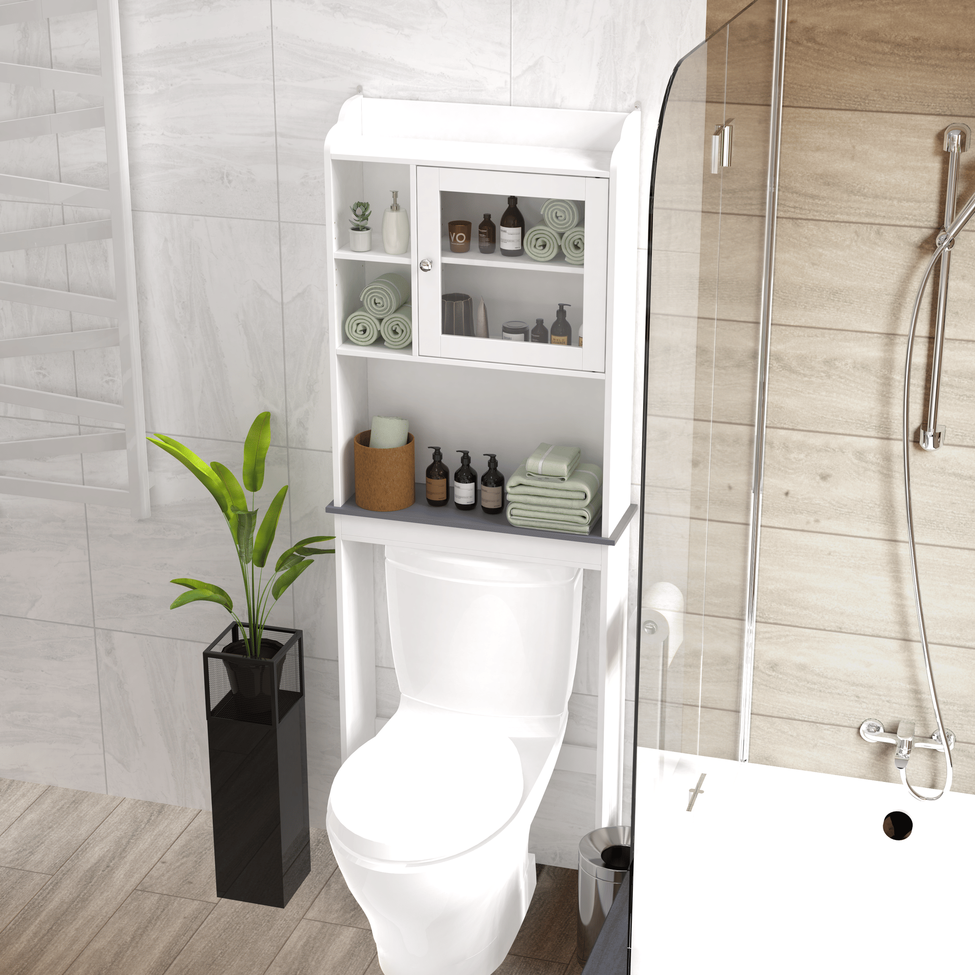 Modern Over The Toilet Space Saver Organization Wood Storage Cabinet for Home, Bathroom