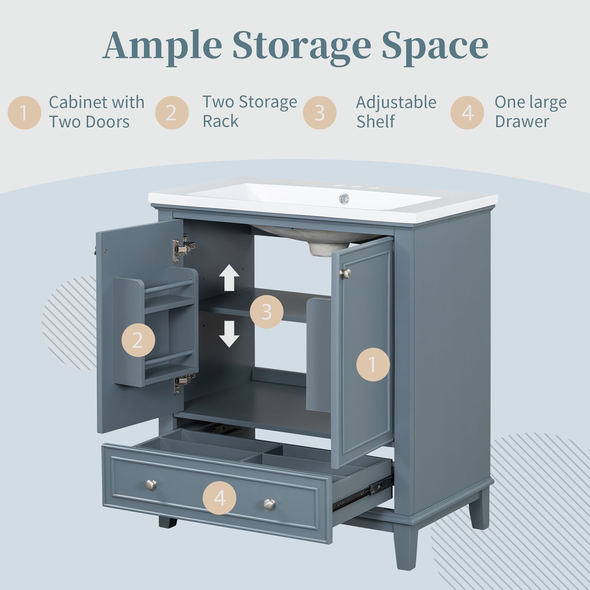 30\" Bathroom Vanity with Sink Combo, Multi-functional Bathroom Cabinet with Doors and Drawer, Solid Frame and MDF Board