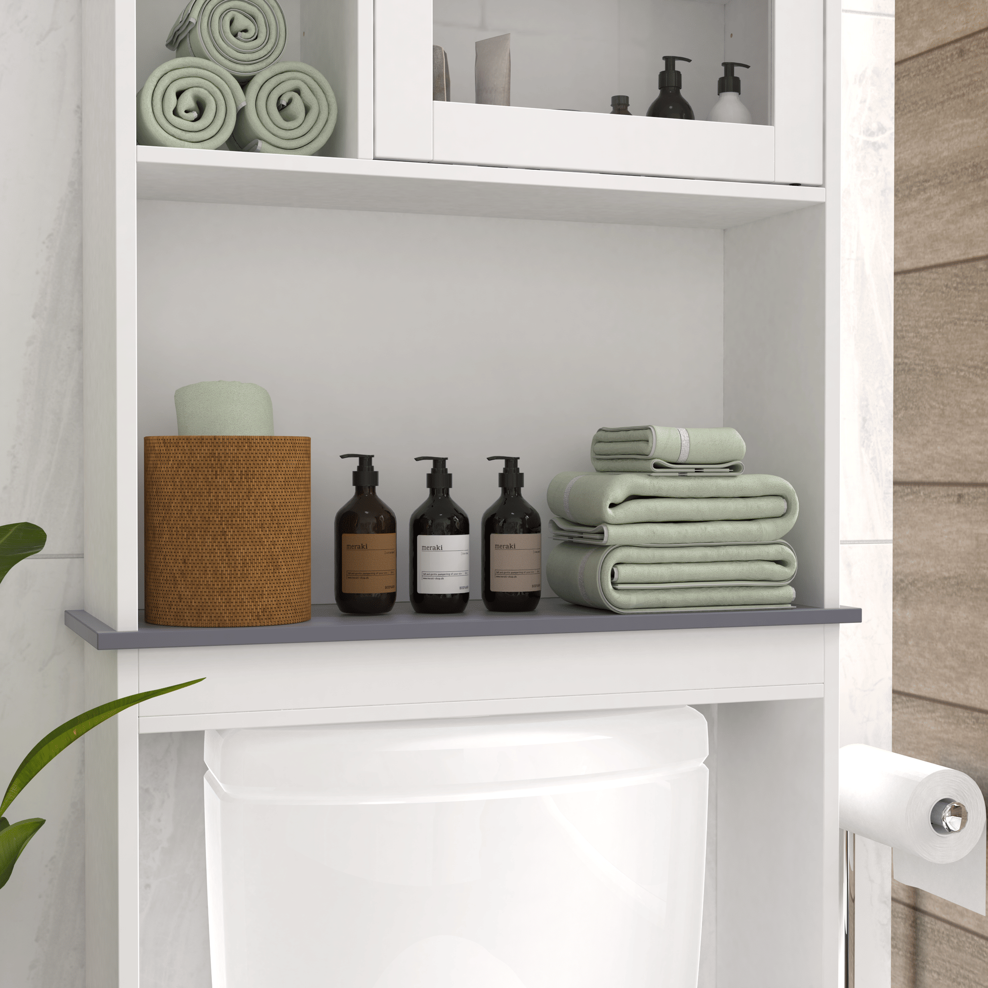 Modern Over The Toilet Space Saver Organization Wood Storage Cabinet for Home, Bathroom