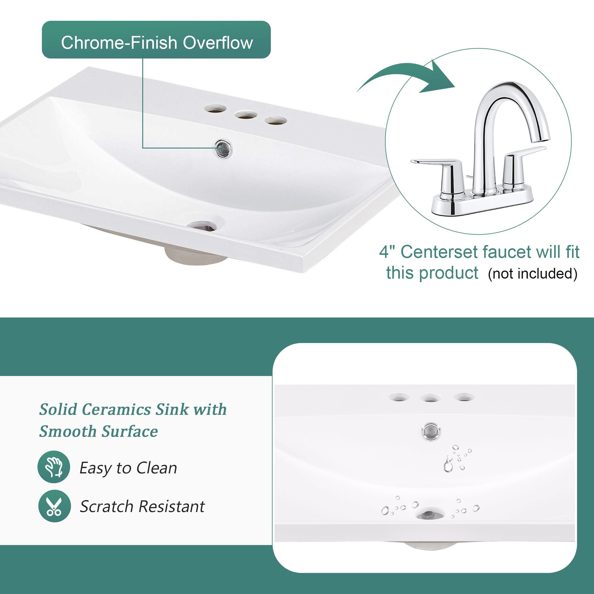 30" Bathroom Vanity with Sink, Bathroom Storage Cabinet with Doors and Drawers, Solid Wood Frame, Ceramic Sink