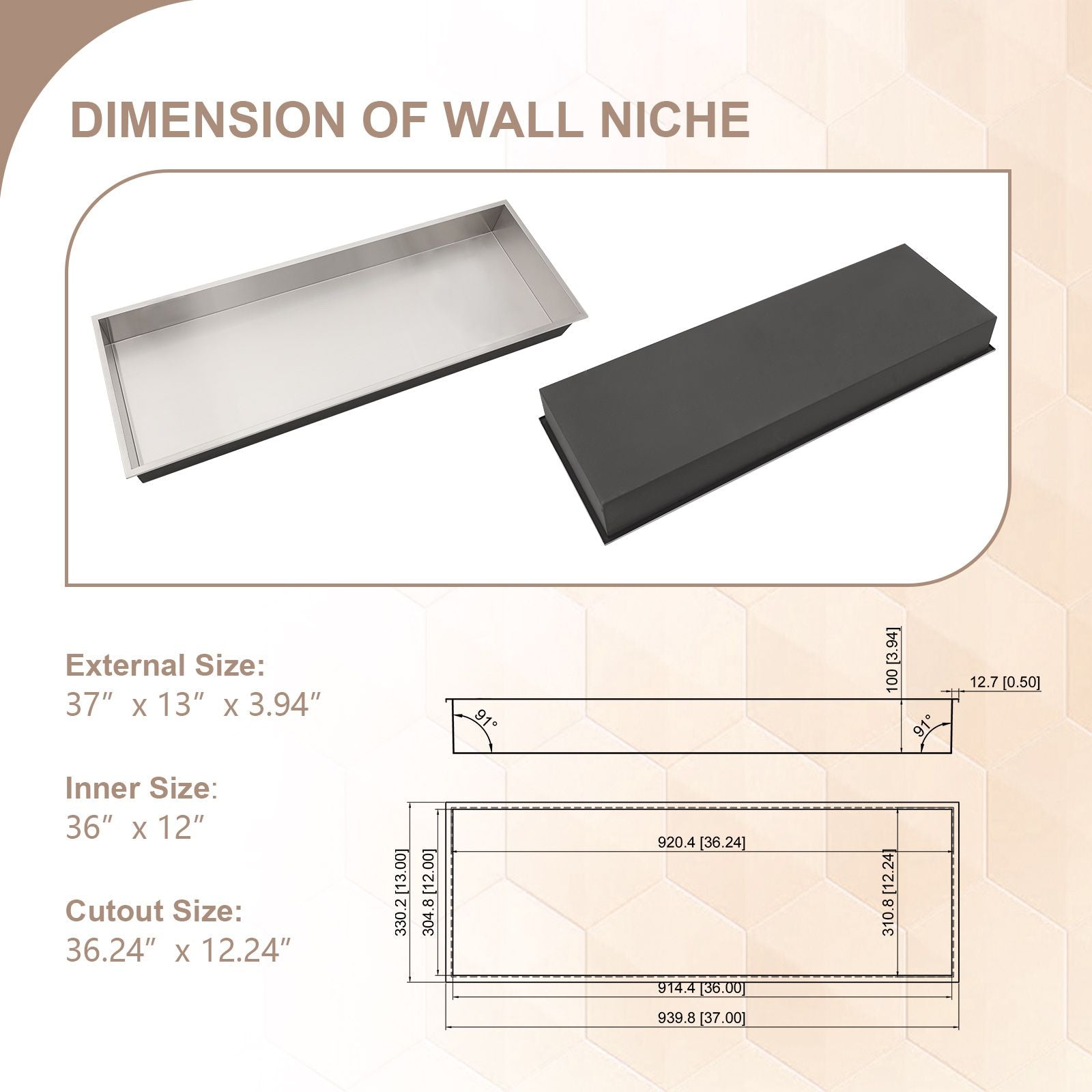 Brushed Stainless Steel Wall Shower  Niche , Double Recessed Shower Shelf for Bathroom