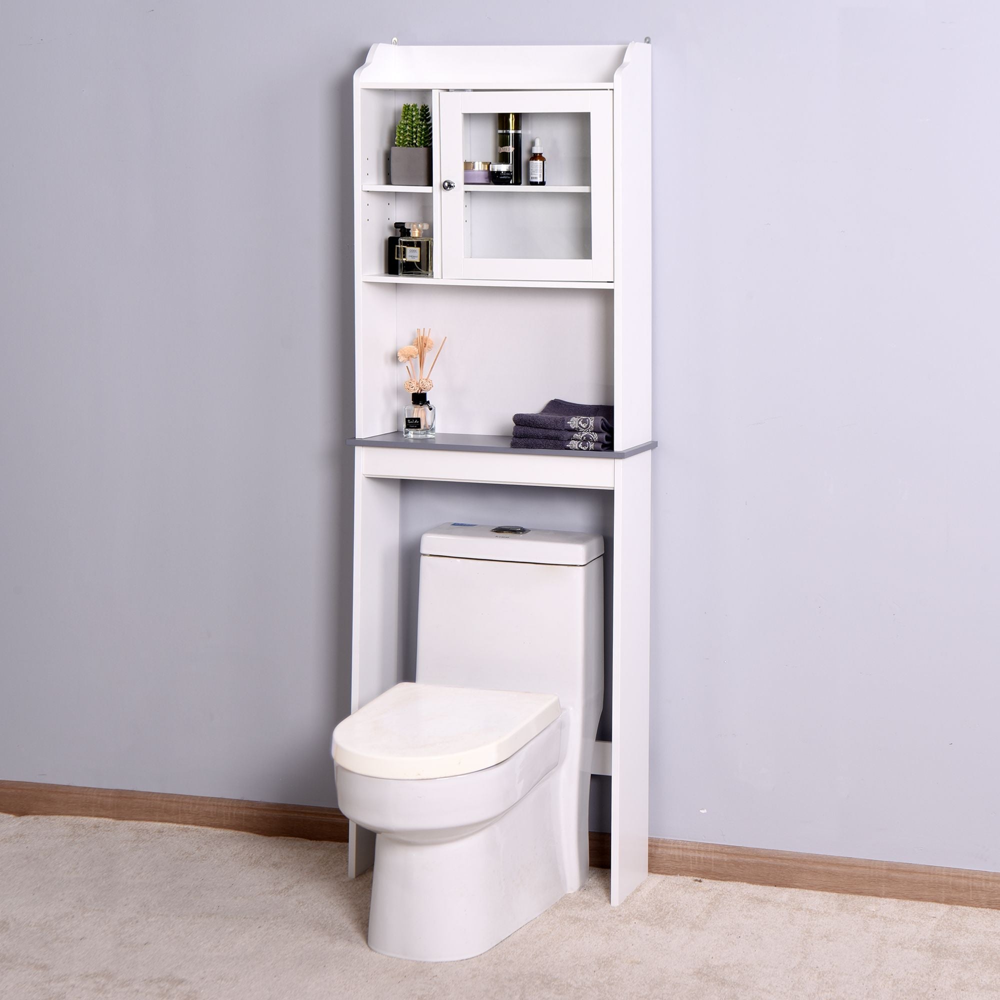 Modern Over The Toilet Space Saver Organization Wood Storage Cabinet for Home, Bathroom