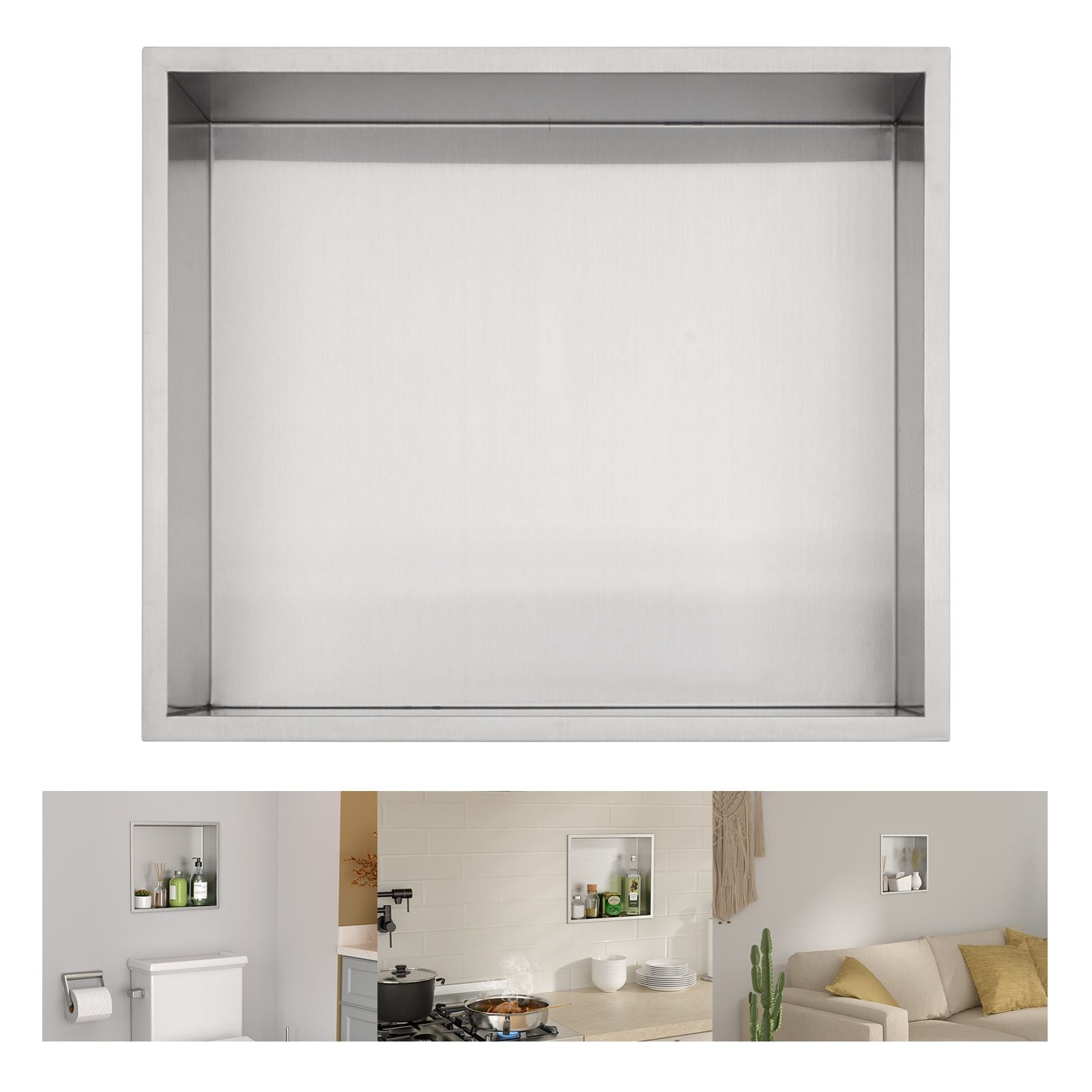 Brushed Stainless Steel Wall Shower  Niche , Double Recessed Shower Shelf for Bathroom