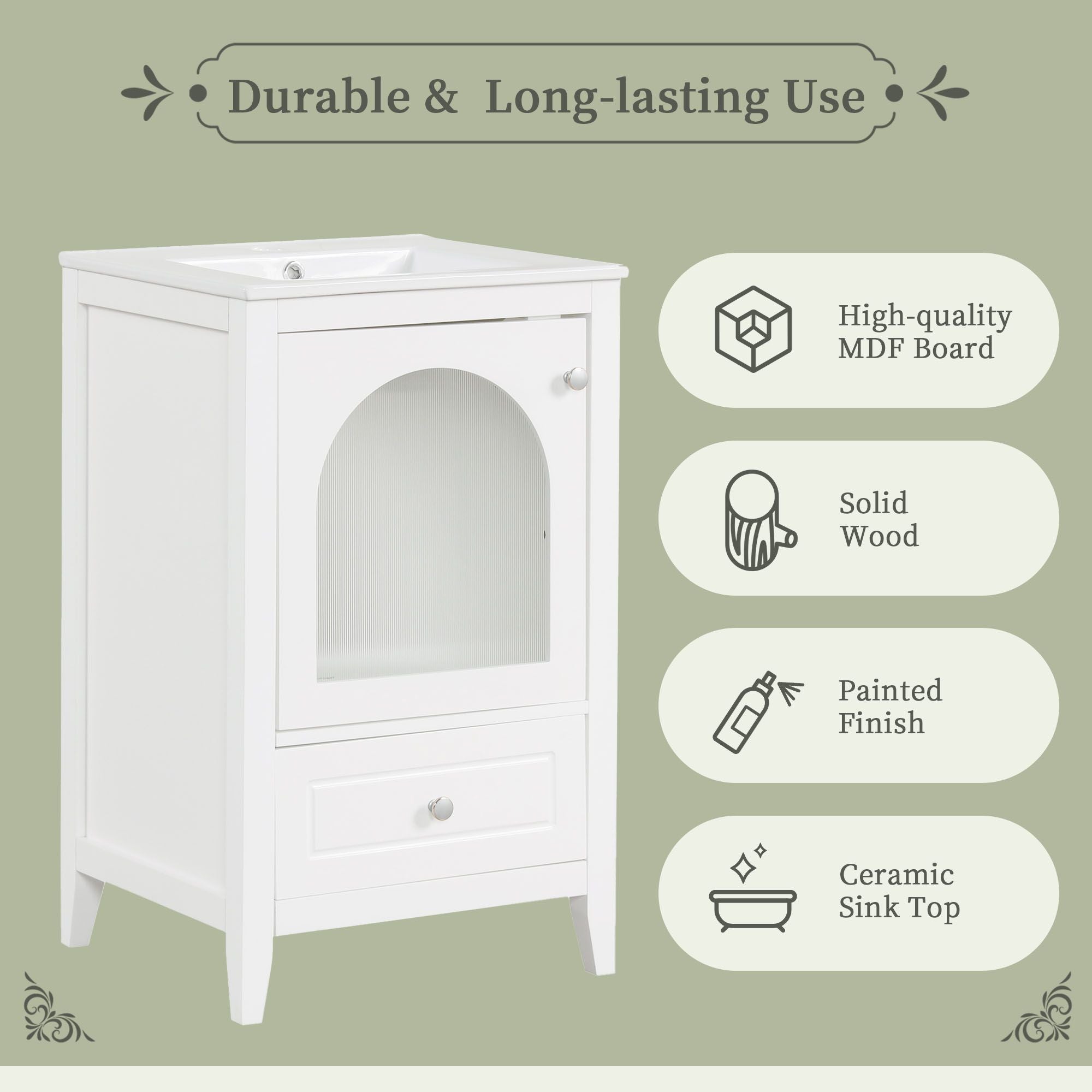 20" Bathroom Vanity with Sink, Bathroom Cabinet with Soft Closing Glass Door, A Drawer