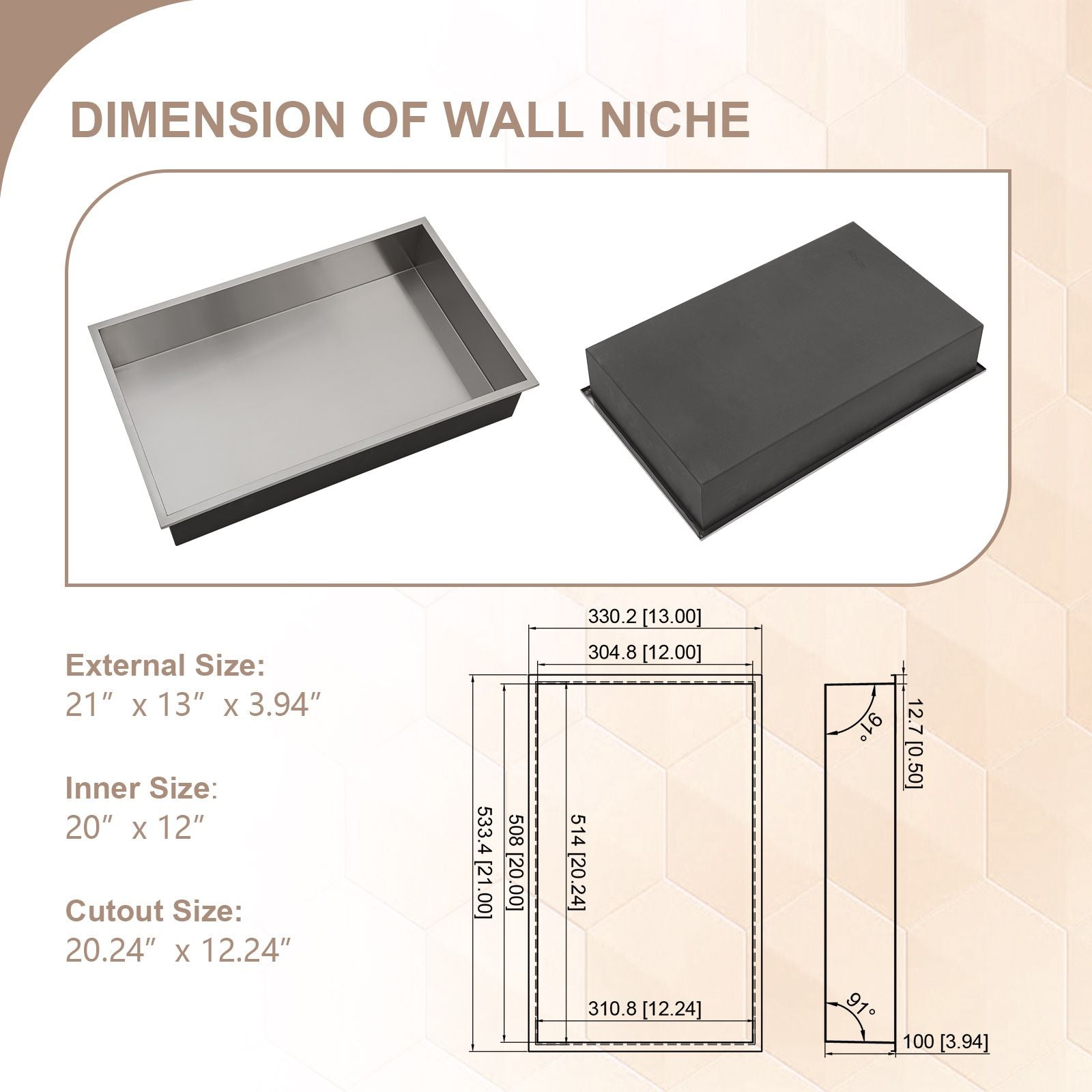 Brushed Stainless Steel Wall Shower  Niche , Double Recessed Shower Shelf for Bathroom