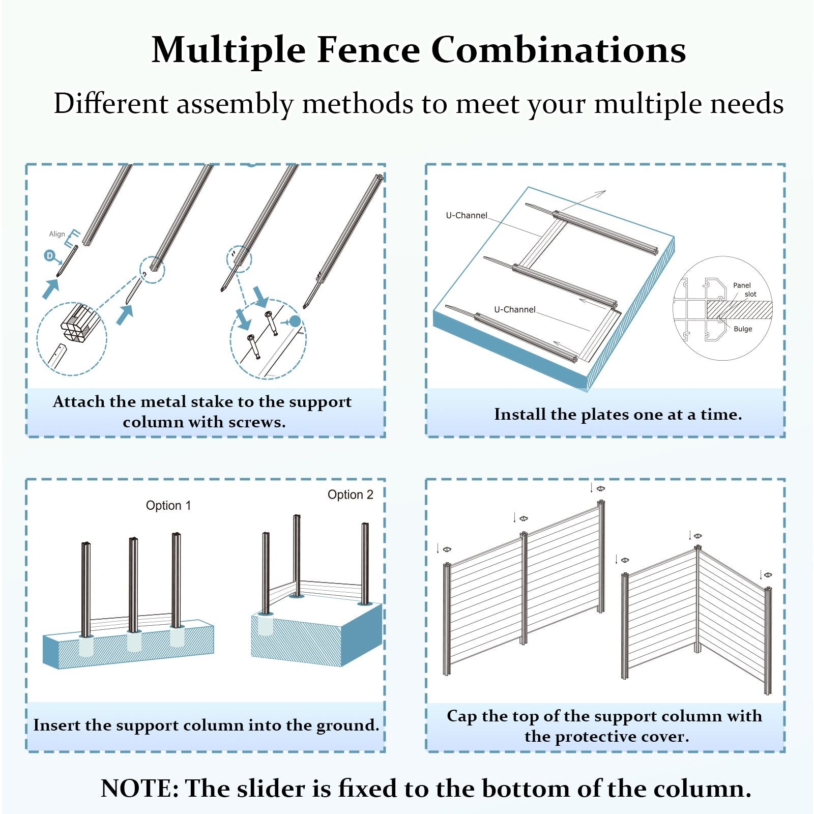 Air Conditioner Fence, Trash Can Vinyl Privacy Fence White Panel for Outside, Outdoor Pool Equipment Enclosure with Metal Stakes, (2-Pack)