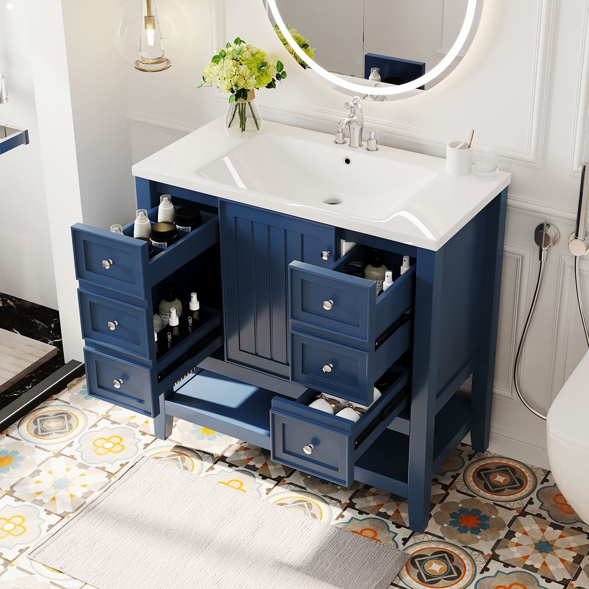 36\" Bathroom Vanity with Sink Combo, One Cabinet and Three Drawers, Solid Wood and MDF Board