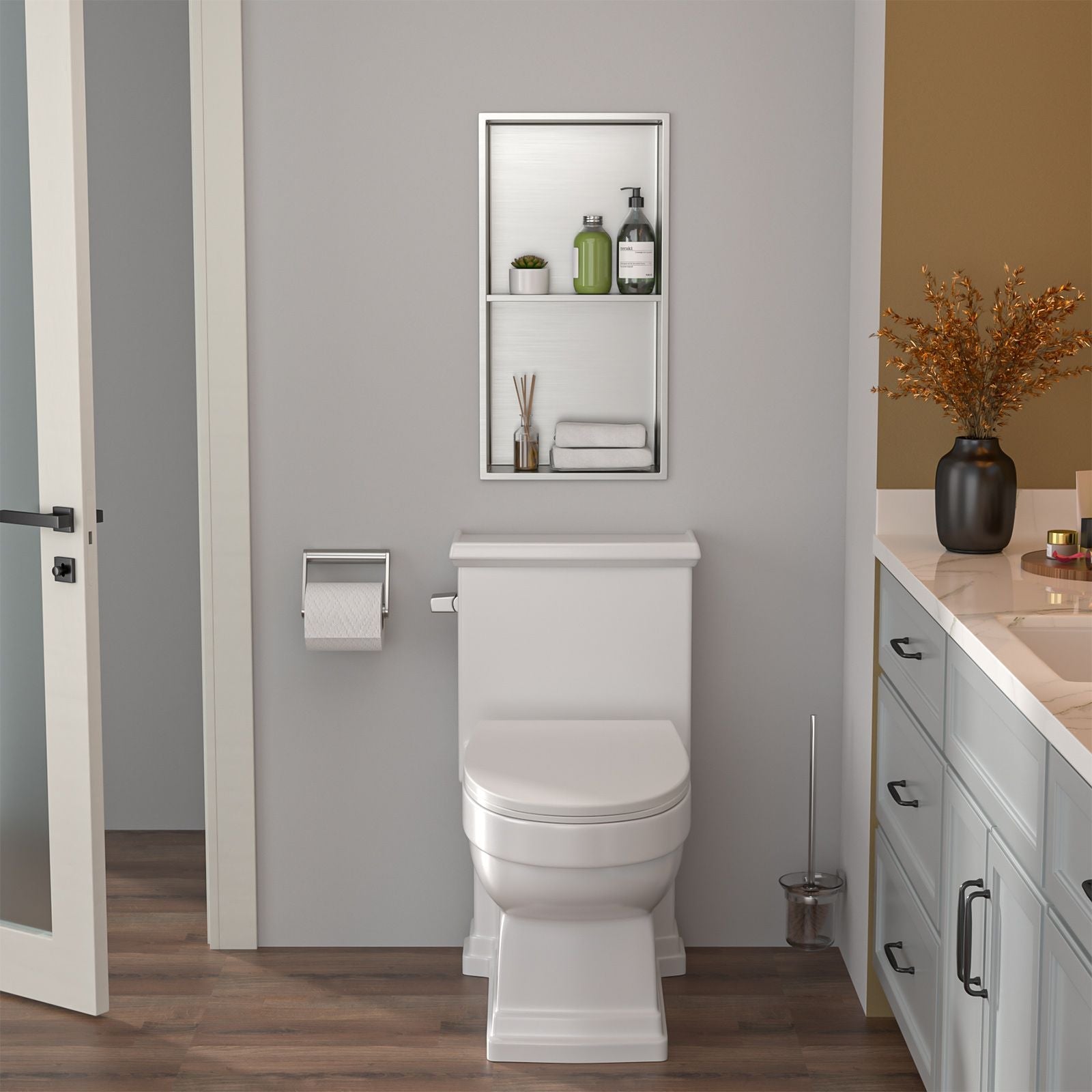 Brushed Stainless Steel Wall Shower  Niche , Double Recessed Shower Shelf for Bathroom