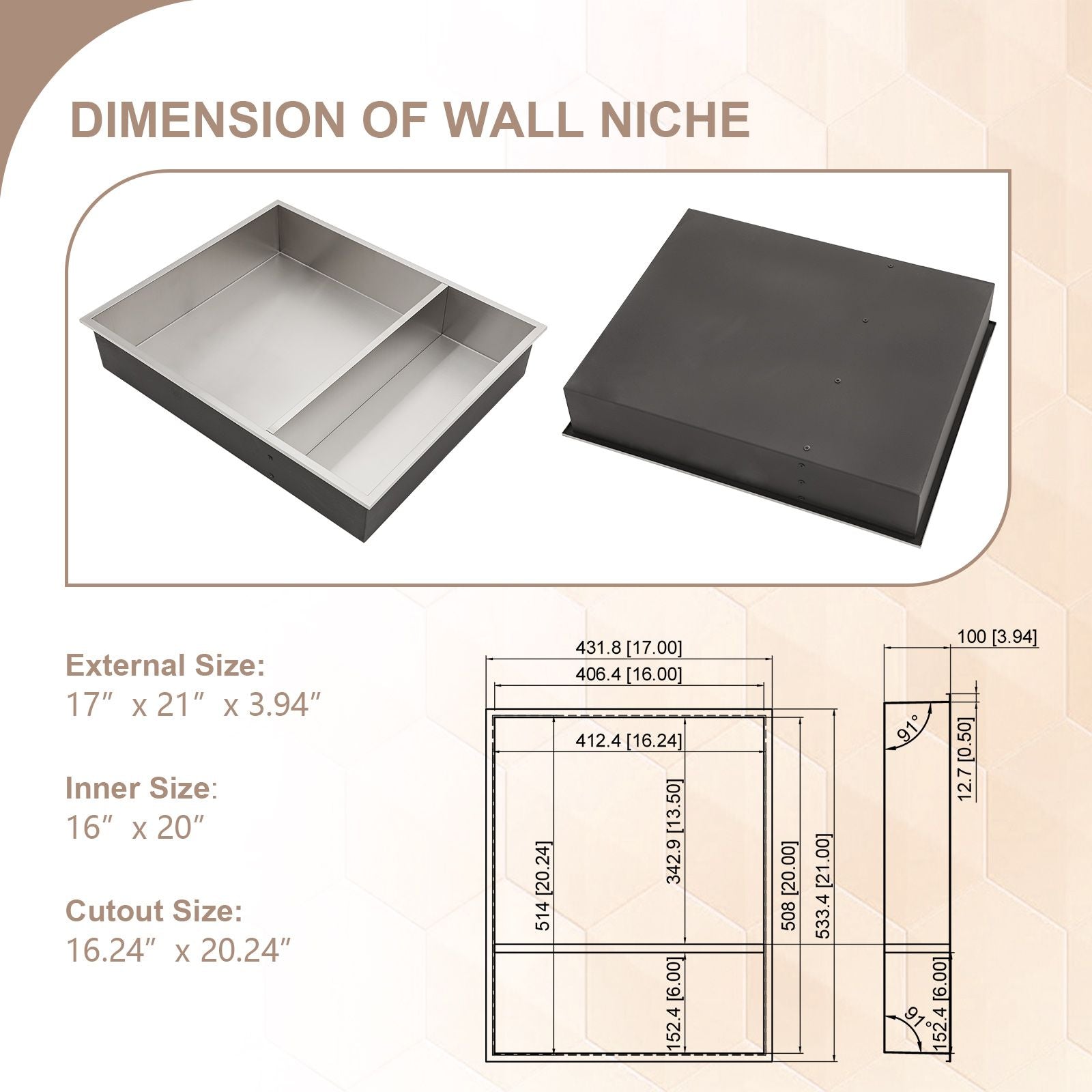 Brushed Stainless Steel Wall Shower  Niche , Double Recessed Shower Shelf for Bathroom