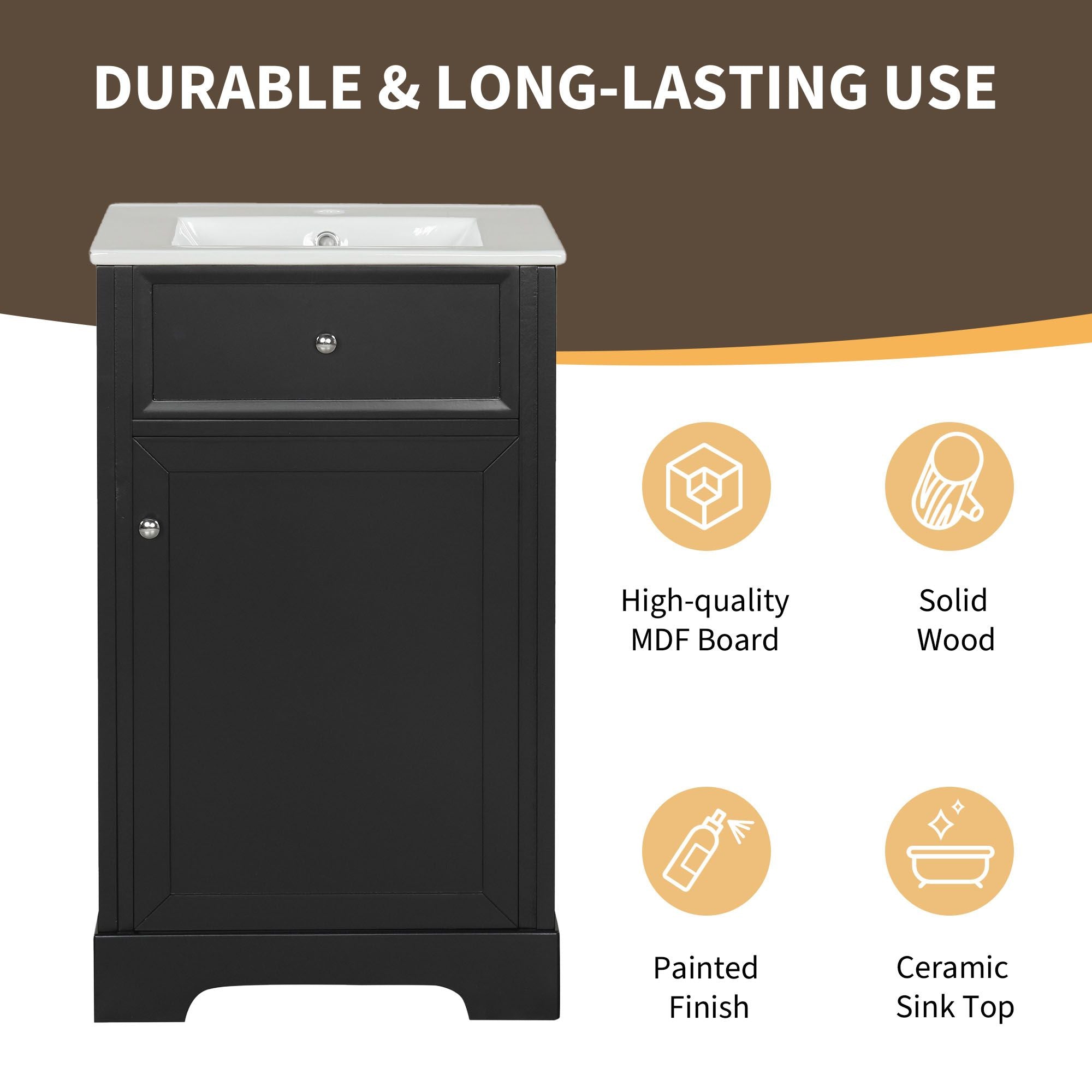 20\" Bathroom Vanity with Sink, Bathroom Cabinet with Soft Closing Door, Storage Rack and Adjustable Shelves