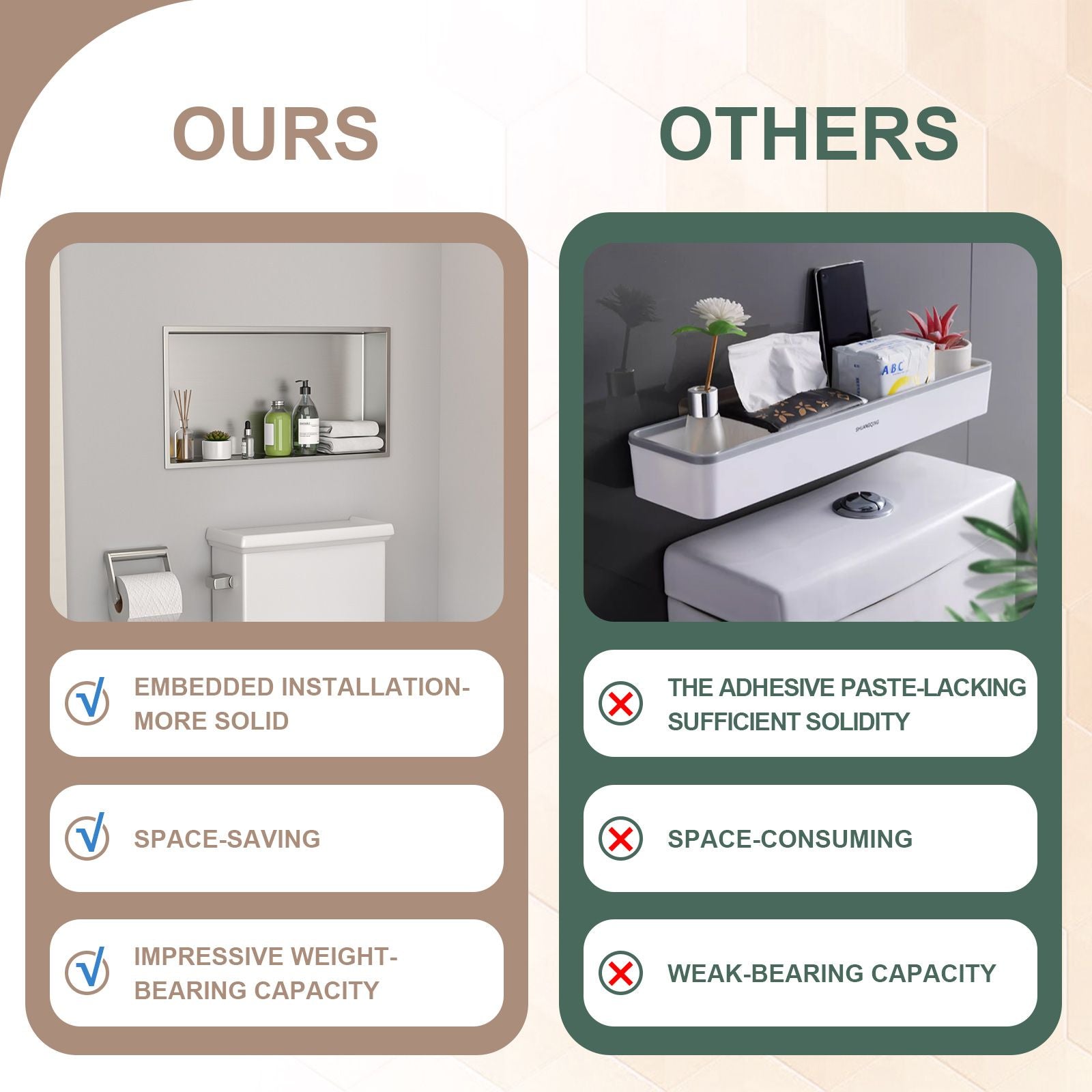 Brushed Stainless Steel Wall Shower  Niche , Double Recessed Shower Shelf for Bathroom