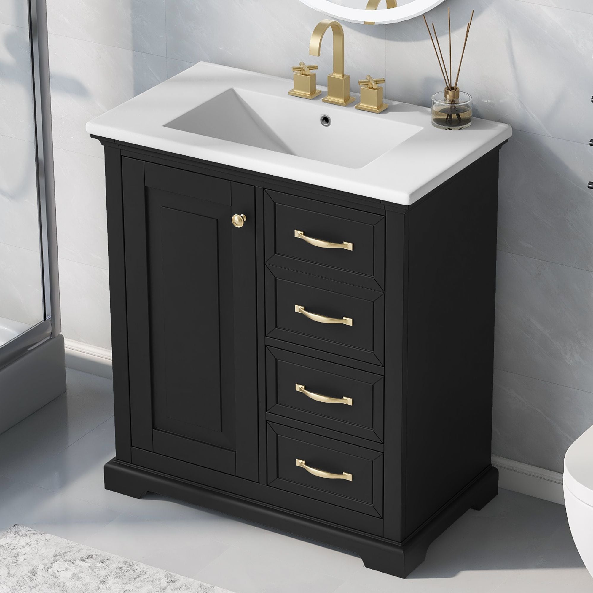 30" Bathroom Vanity with Sink, One Package, Bathroom Cabinet with Drawers, Solid Frame and MDF Board
