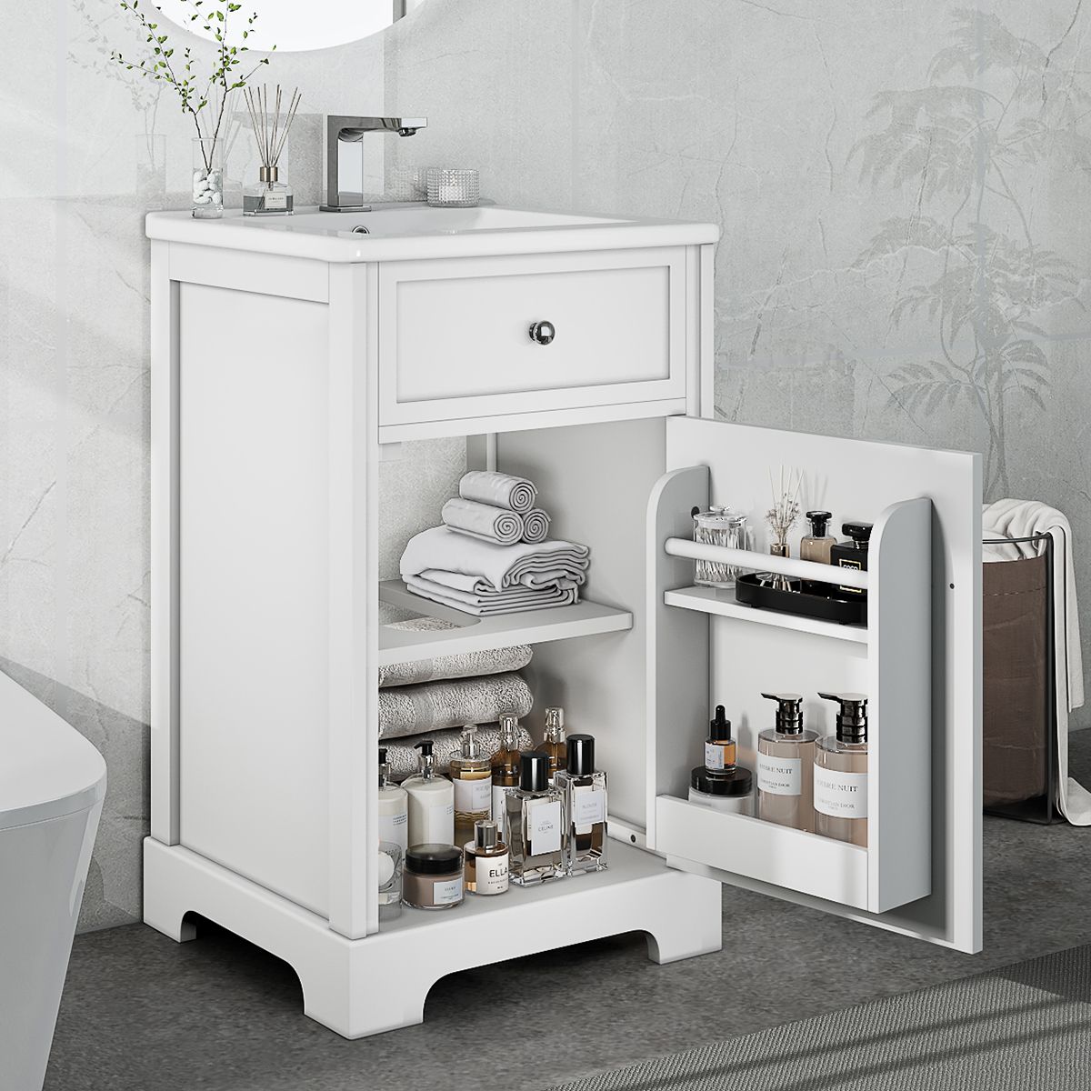 20\" Bathroom Vanity with Sink, Bathroom Cabinet with Soft Closing Door, Storage Rack and Adjustable Shelves