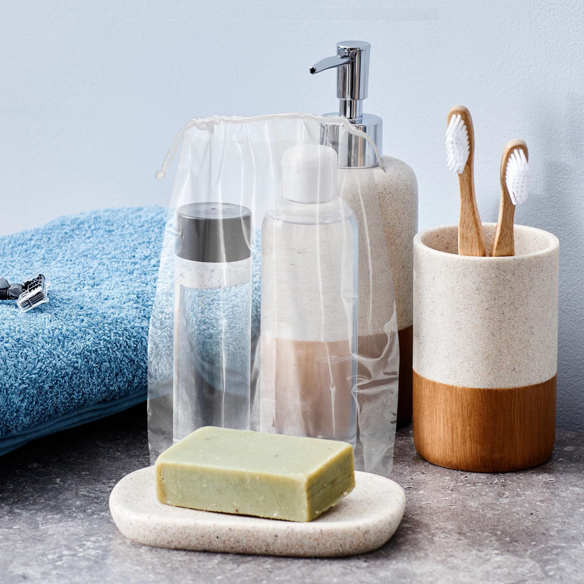 Clear Drawstring Bag, 6 x 10 Inches. Pack of 50 Clear Plastic Drawstring Bags. 2 Mil Drawstring Clear Plastic Bags. Waterproof Clear Plastic Bags Drawstring for Cosmetics, Toiletries