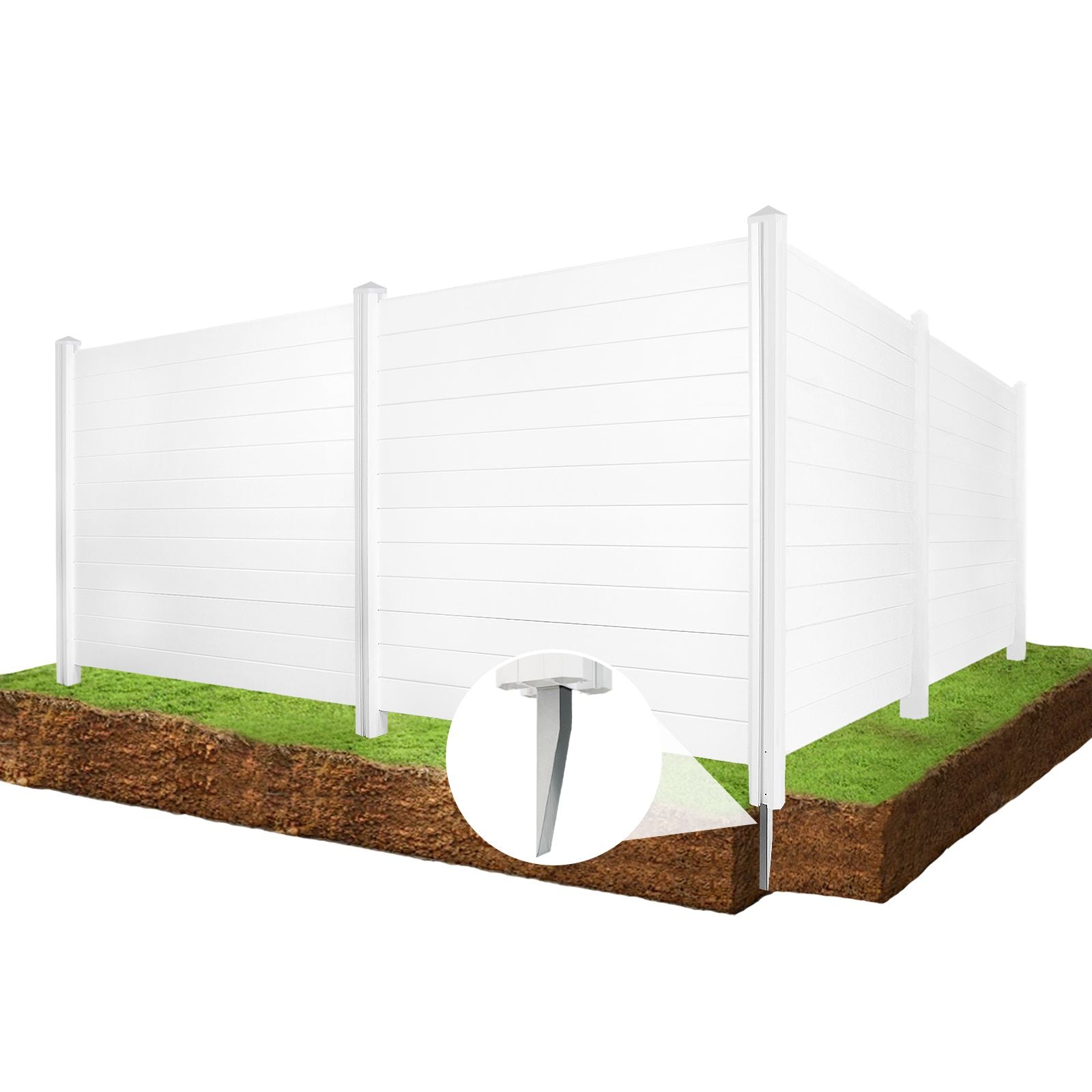 Air Conditioner Fence, Trash Can Vinyl Privacy Fence White Panel for Outside, Outdoor Pool Equipment Enclosure with Metal Stakes, (2-Pack)