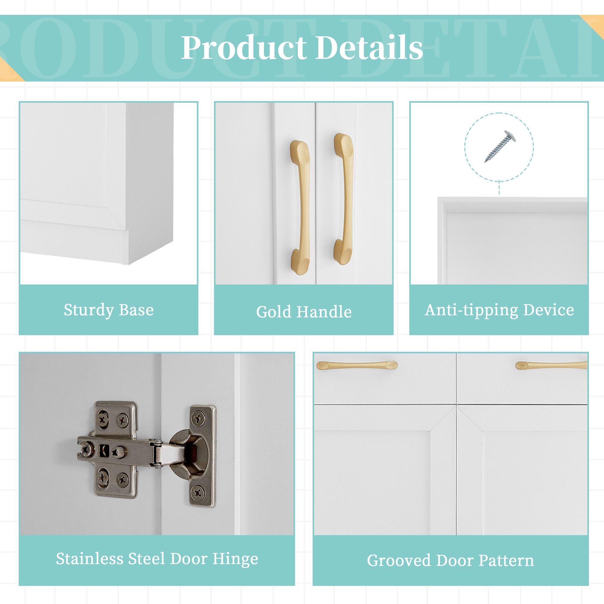 Bathroom Storage Cabinet, Cabinet with Two Doors and Drawers, Adjustable Shelf, Three-layer Open Shelf, MDF Board