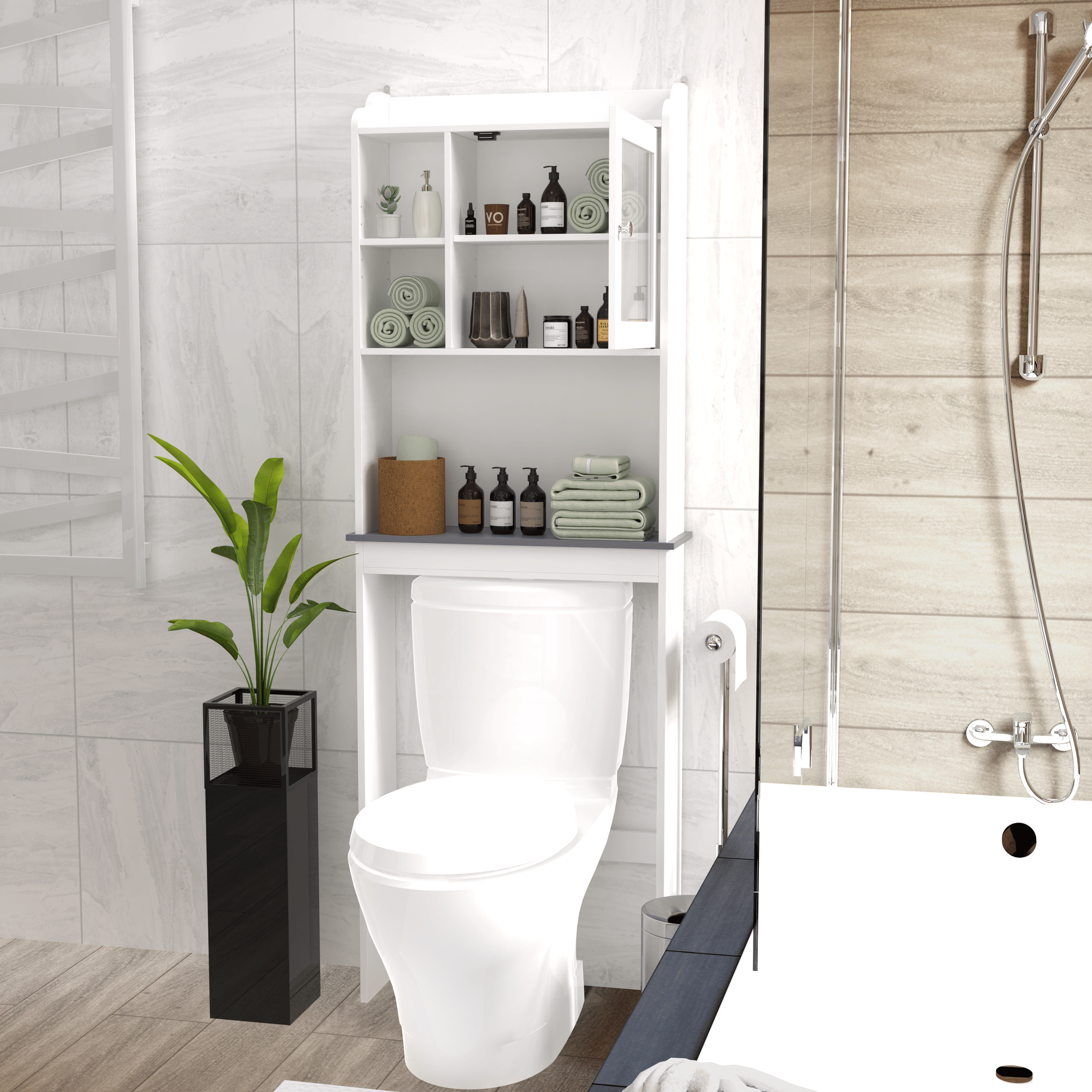 Modern Over The Toilet Space Saver Organization Wood Storage Cabinet for Home, Bathroom