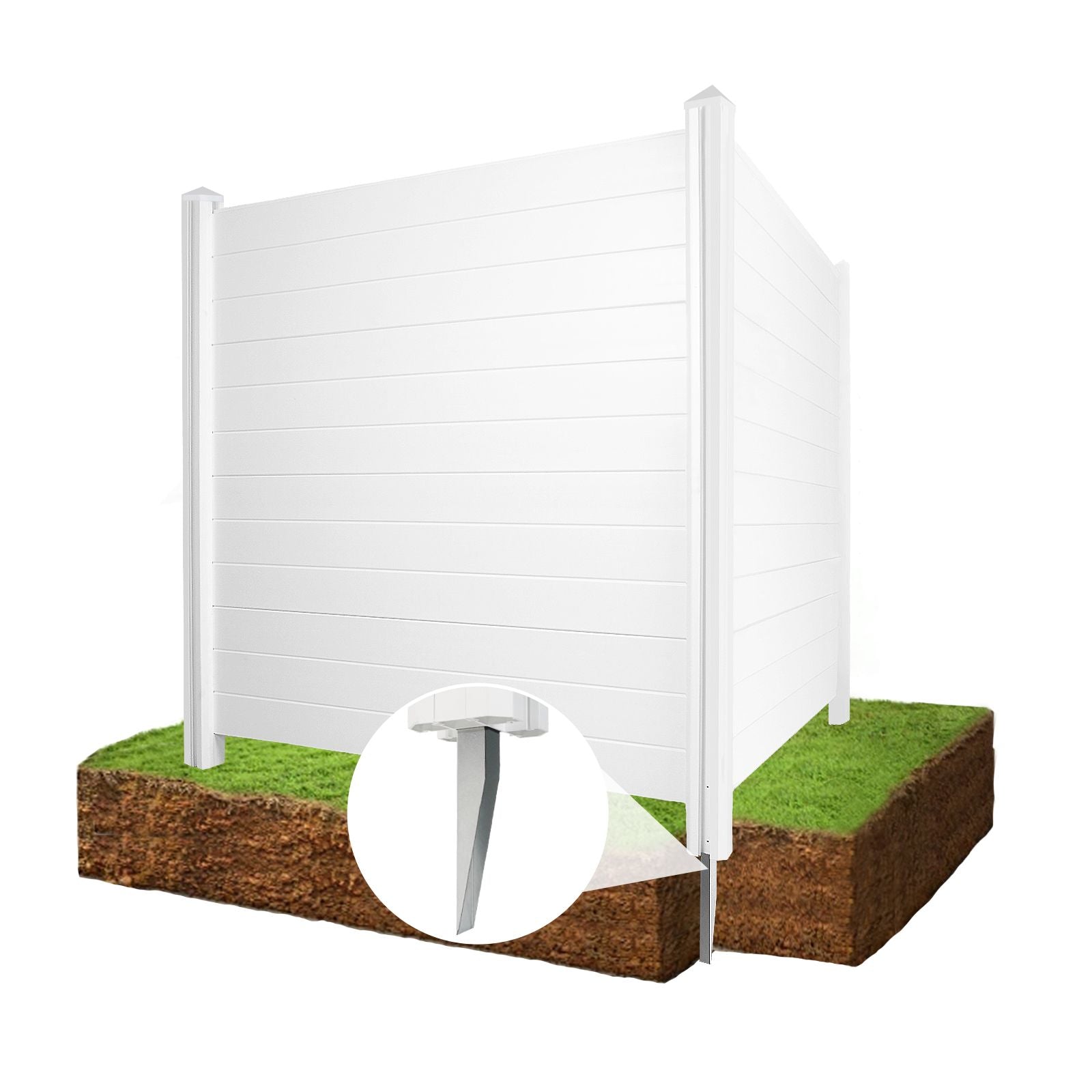Air Conditioner Fence, Trash Can Vinyl Privacy Fence White Panel for Outside, Outdoor Pool Equipment Enclosure with Metal Stakes, (2-Pack)