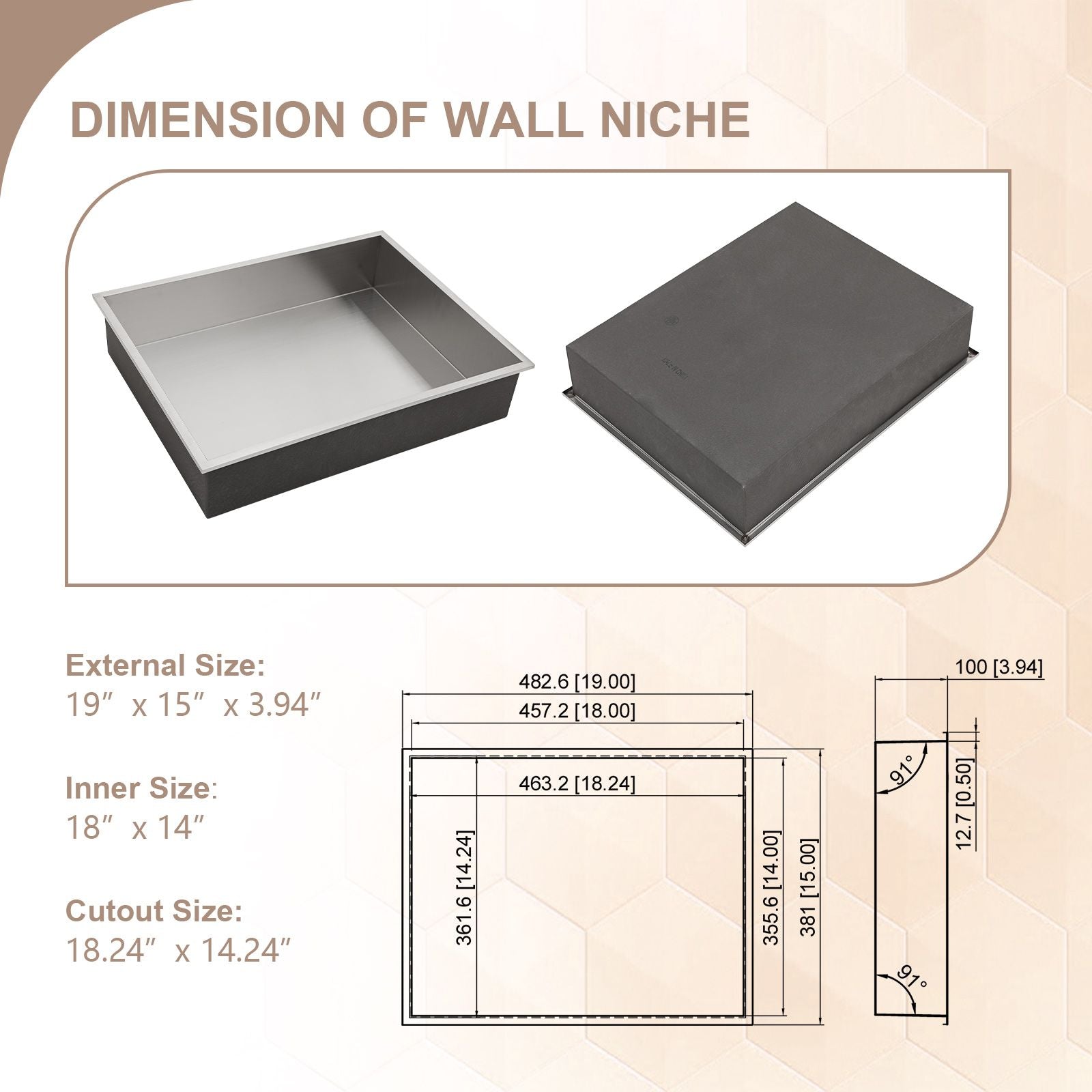 Brushed Stainless Steel Wall Shower  Niche , Double Recessed Shower Shelf for Bathroom