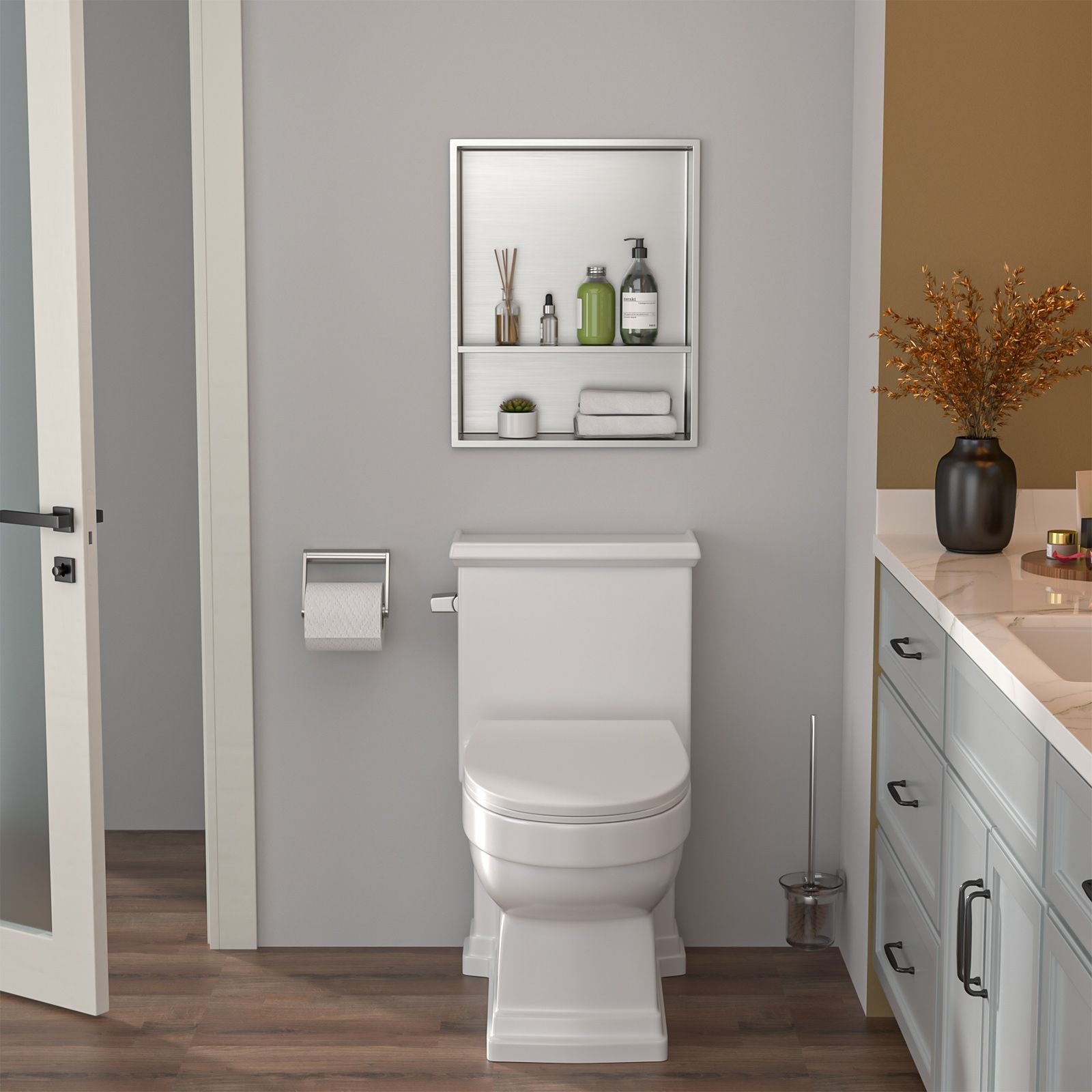 Brushed Stainless Steel Wall Shower  Niche , Double Recessed Shower Shelf for Bathroom