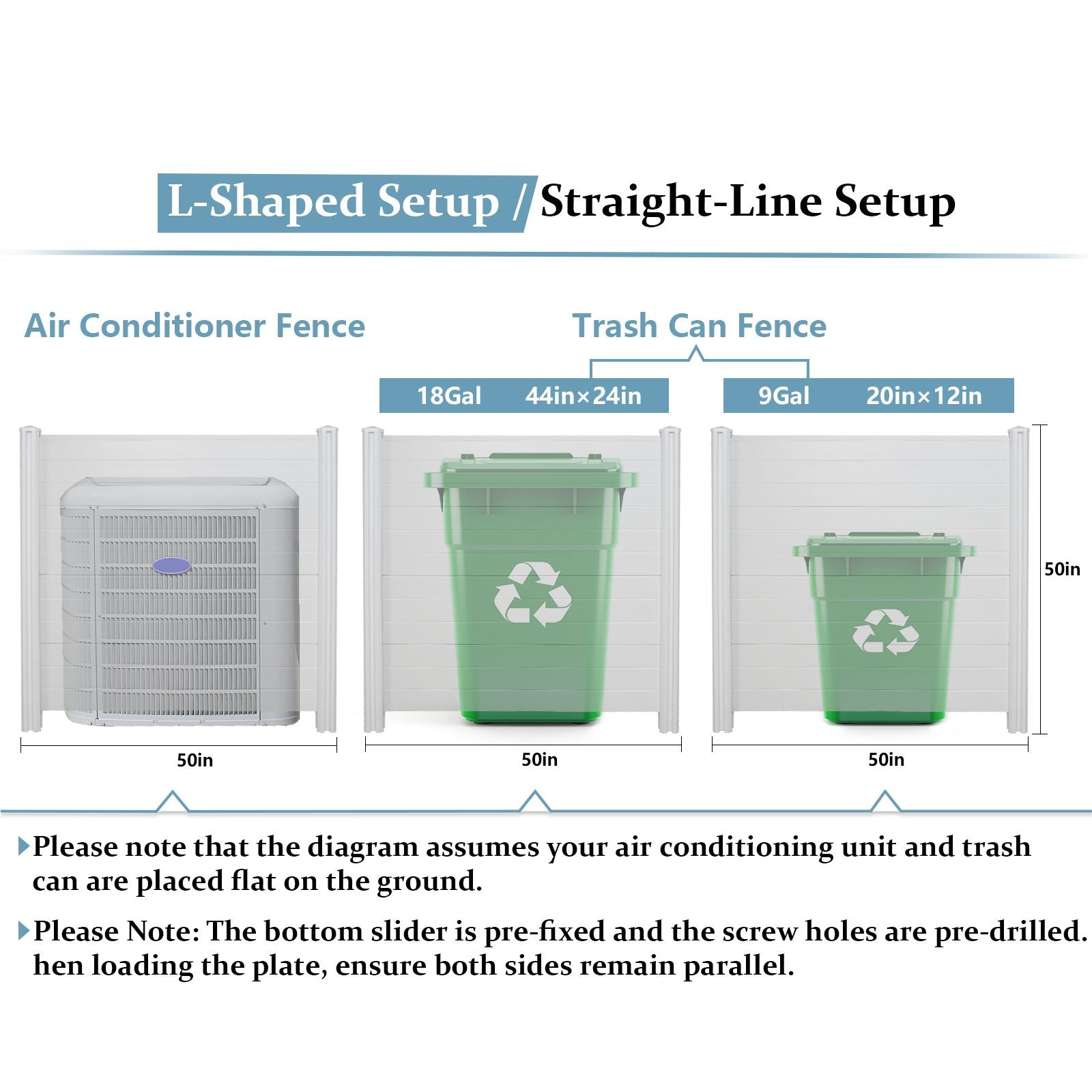 Air Conditioner Fence, Trash Can Vinyl Privacy Fence White Panel for Outside, Outdoor Pool Equipment Enclosure with Metal Stakes, (2-Pack)