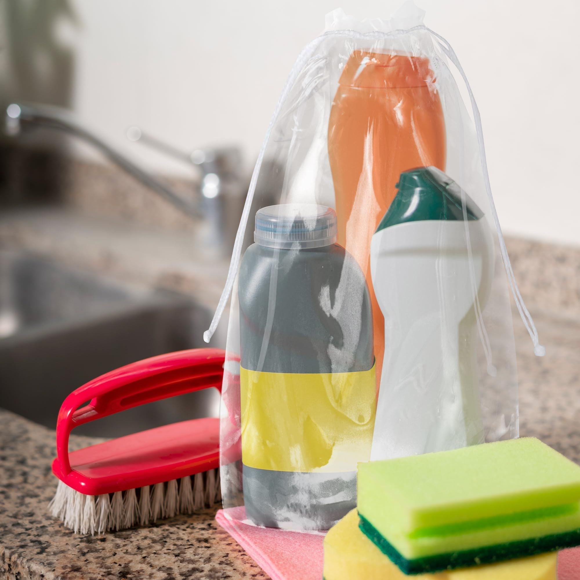 Clear Drawstring Bag, 12 x 18 Inches. Pack of 100 Clear Plastic Drawstring Bags. 2 Mil Drawstring Clear Plastic Bags. Waterproof Clear Plastic Bags Drawstring for Cosmetics, Toiletries