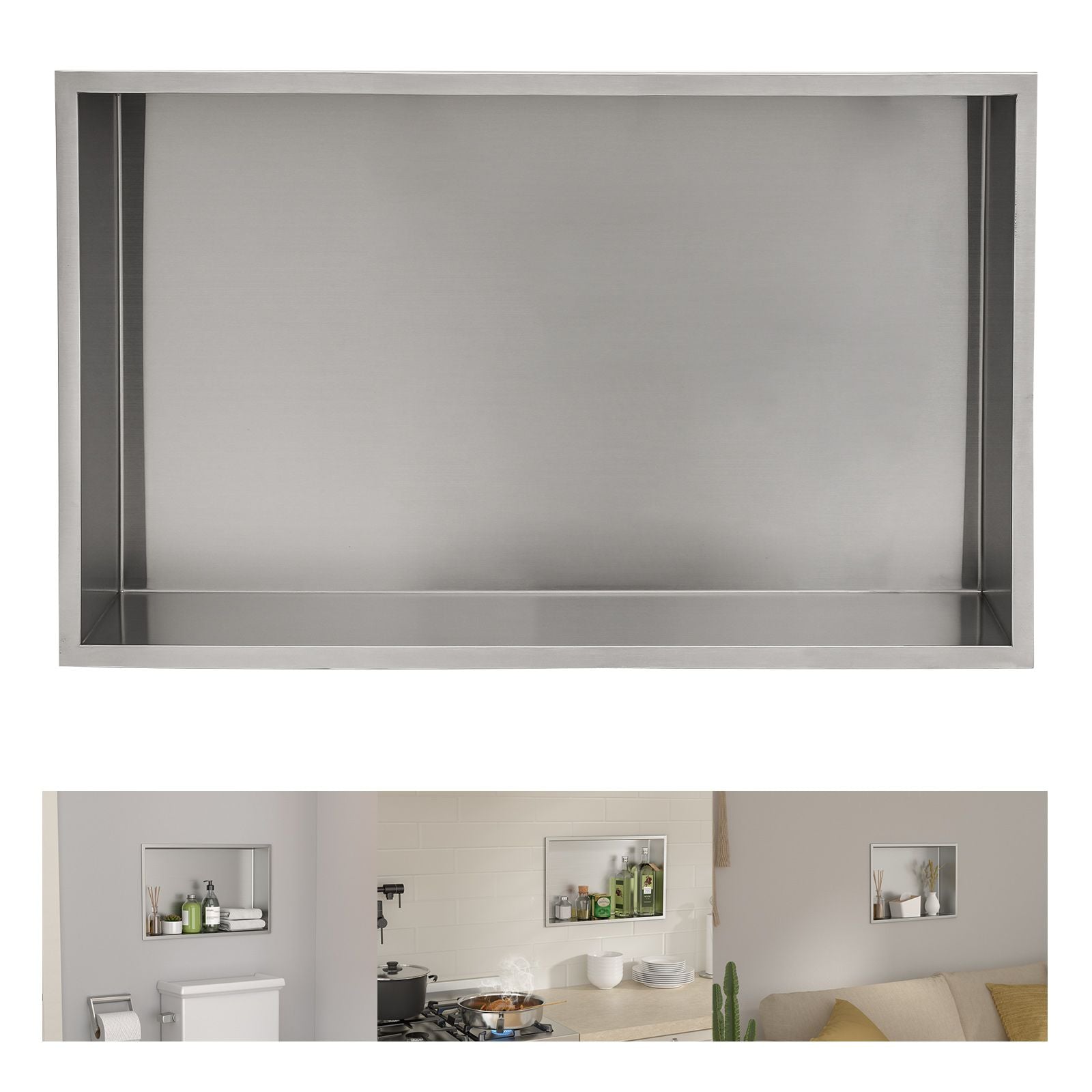 Brushed Stainless Steel Wall Shower  Niche , Double Recessed Shower Shelf for Bathroom