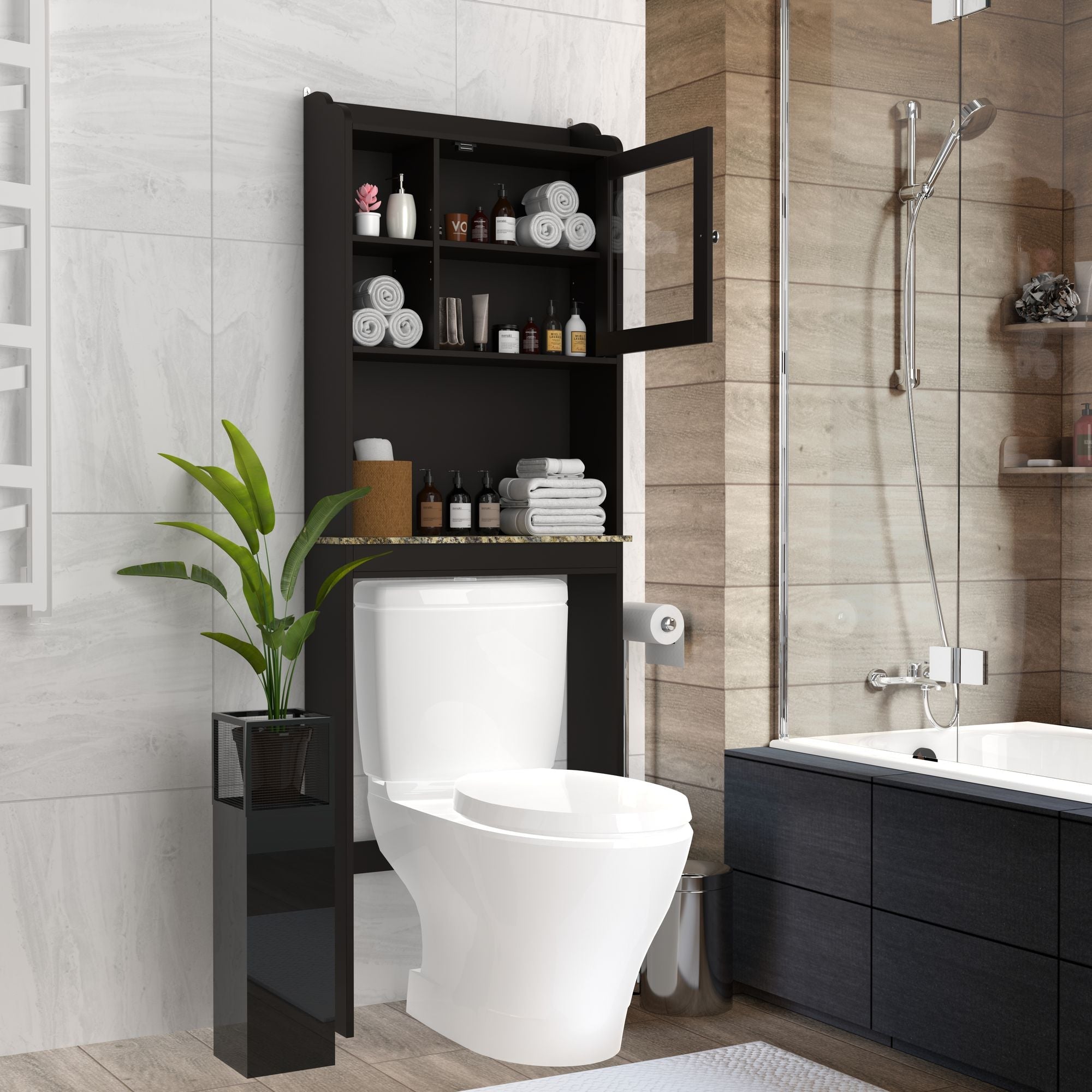 Modern Over The Toilet Space Saver Organization Wood Storage Cabinet for Home, Bathroom