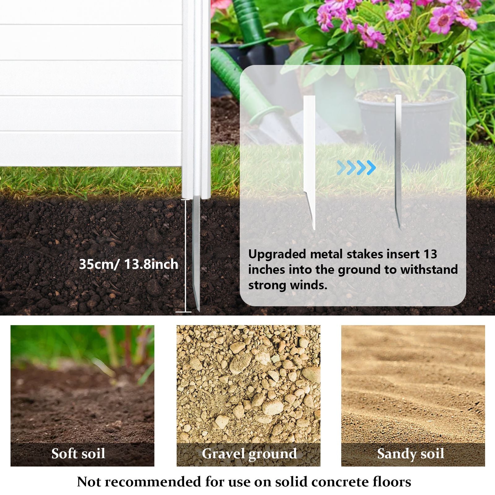 Air Conditioner Fence, Trash Can Vinyl Privacy Fence White Panel for Outside, Outdoor Pool Equipment Enclosure with Metal Stakes, (2-Pack)