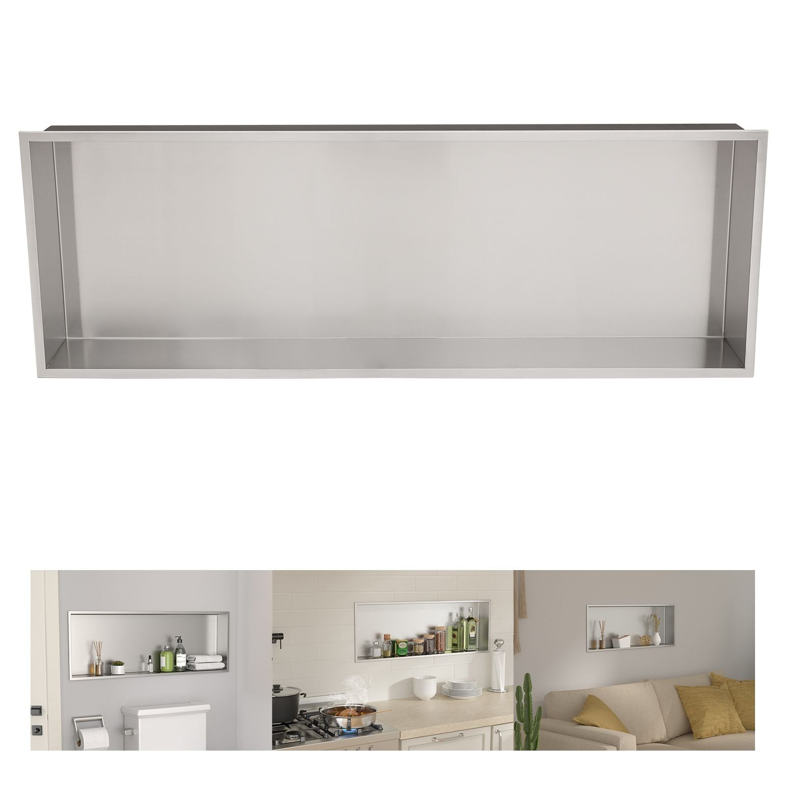 Brushed Stainless Steel Wall Shower  Niche , Double Recessed Shower Shelf for Bathroom