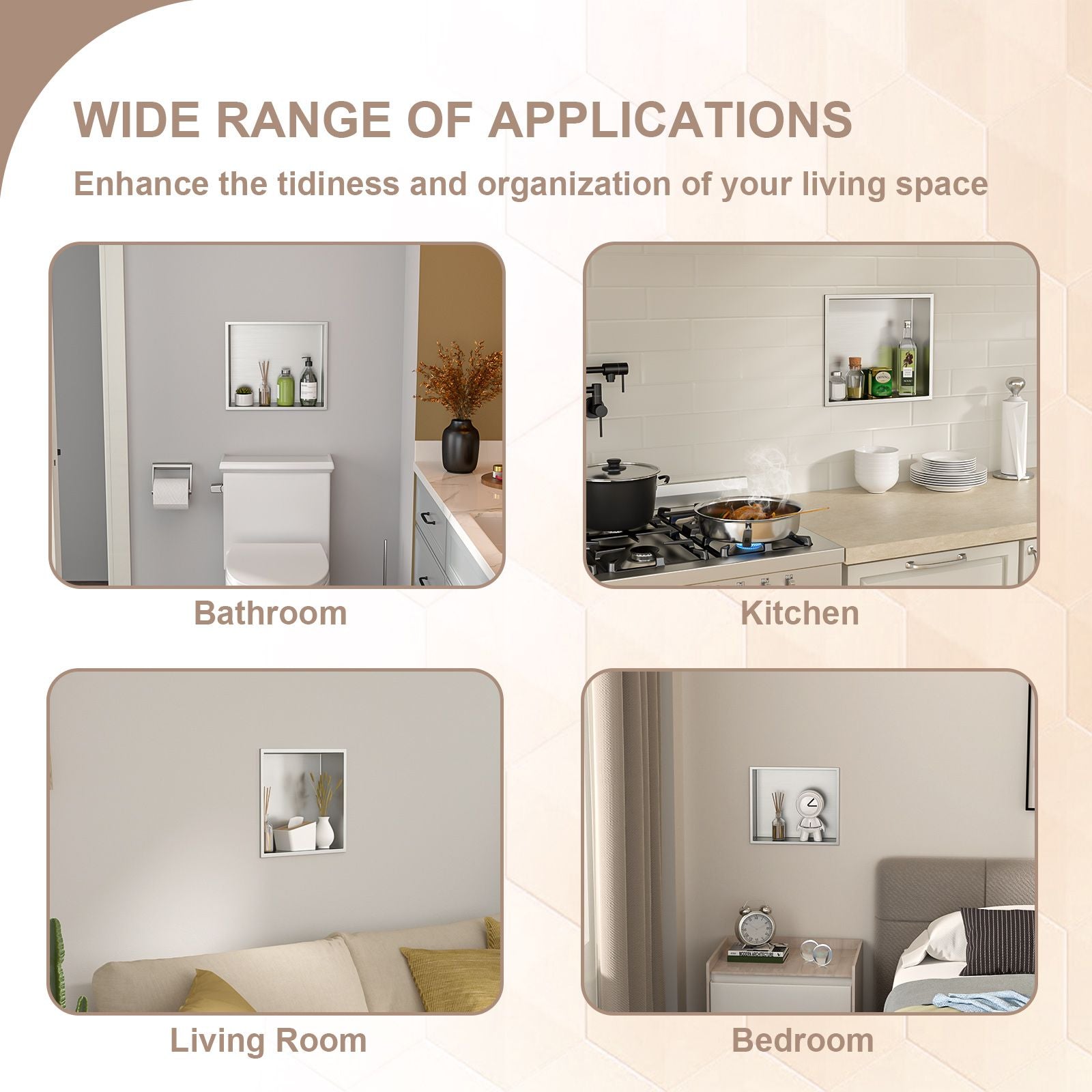 Brushed Stainless Steel Wall Shower  Niche , Double Recessed Shower Shelf for Bathroom