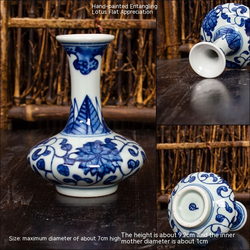 Jingdezhen Ceramic Small Vase Hydroponic Antique Shelf Ornament Hand-painted Blue And White Porcelain Bottle Souvenirs