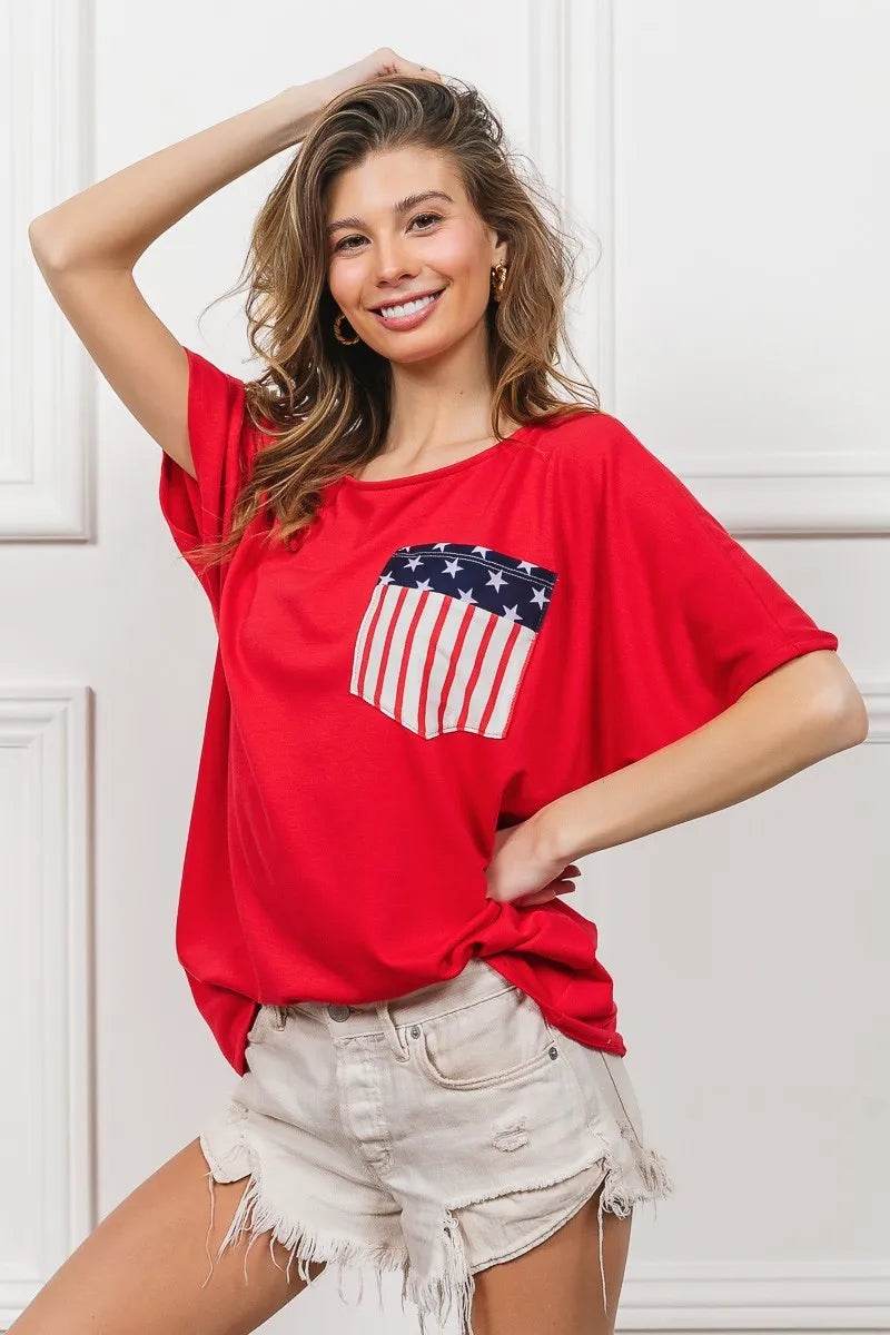 BiBi French Terry With Front Pocket Dolman Sleeves Top