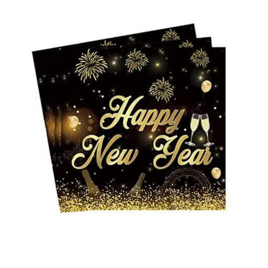 New Year Birthday Party Supplies Decoration Disposable Tableware Hanging Flag Cup Straw Tablecloth