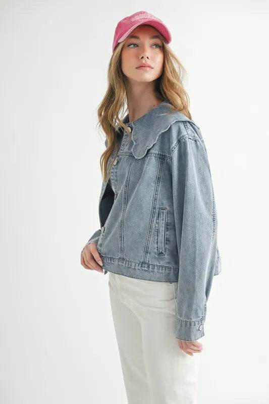 MABLE Scallop Peter Pan Collar Denim Jacket