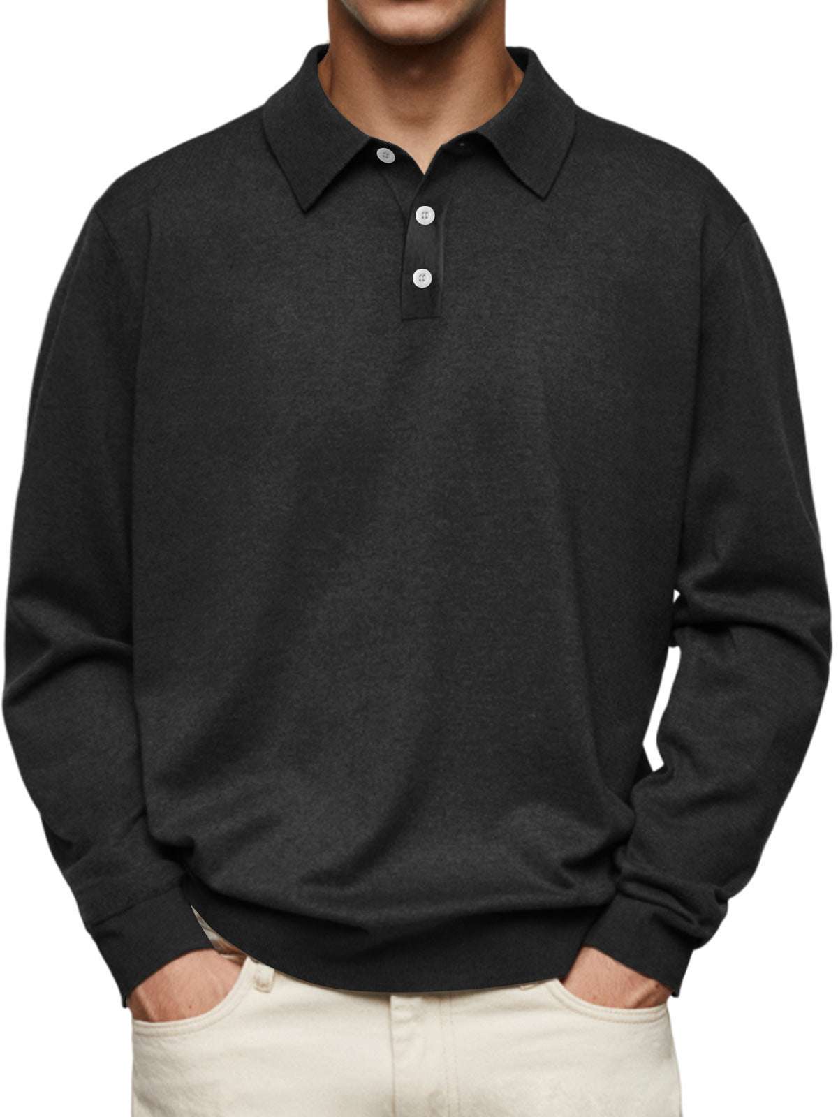 Long Sleeve V-neck Buttons Men's Casual Jacket Polo Shirt