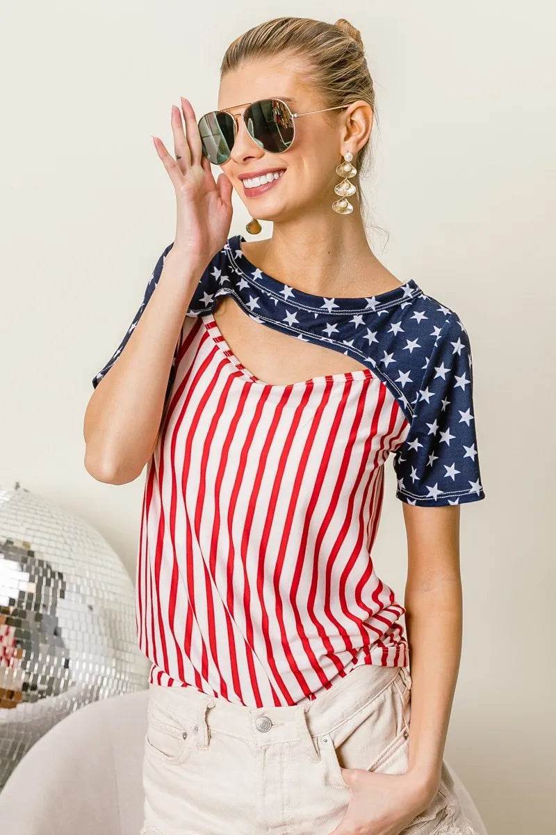 BiBi American Flag Theme Front Cut Out Top