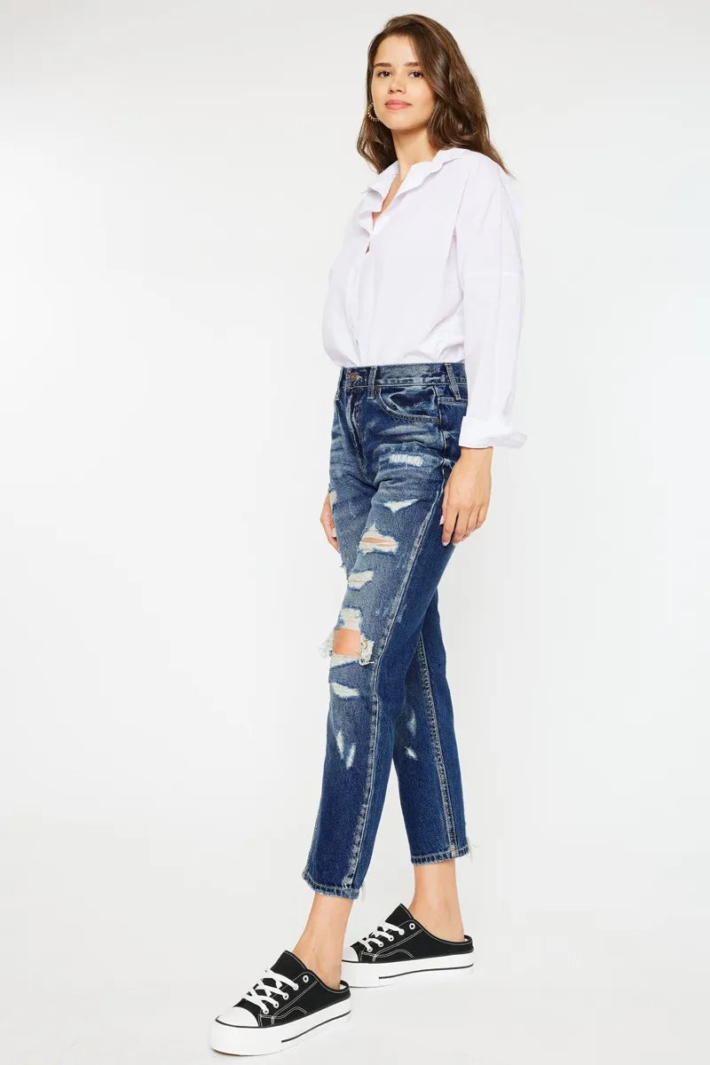 Kancan High Rise Distressed Mom Fit Jeans