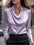 Women's Swing Collar Draped Shirts & Blouses Elegant Solid Satin Office Ladies Top Pullover Spring Long Sleeve Casual Tops