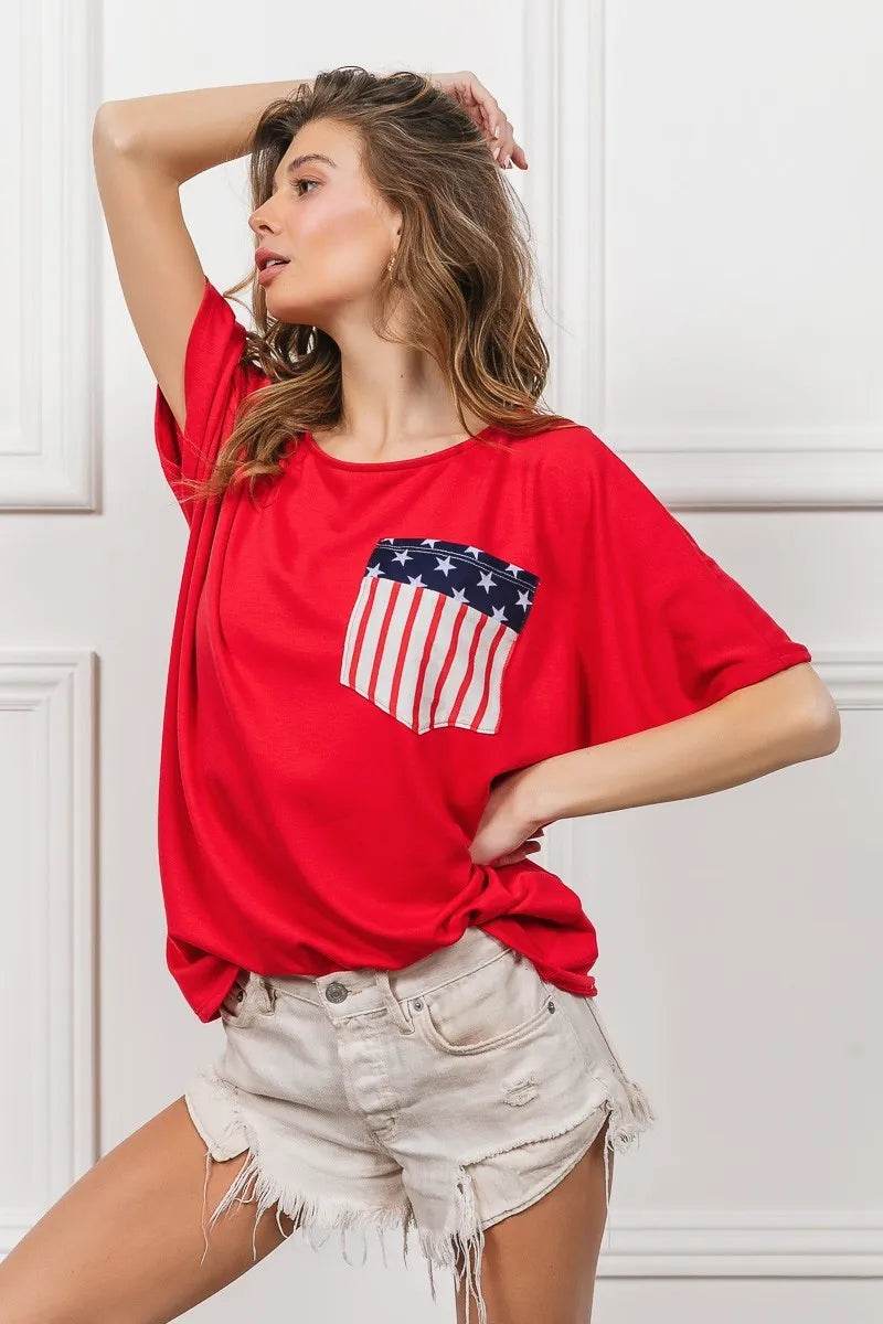 BiBi French Terry With Front Pocket Dolman Sleeves Top